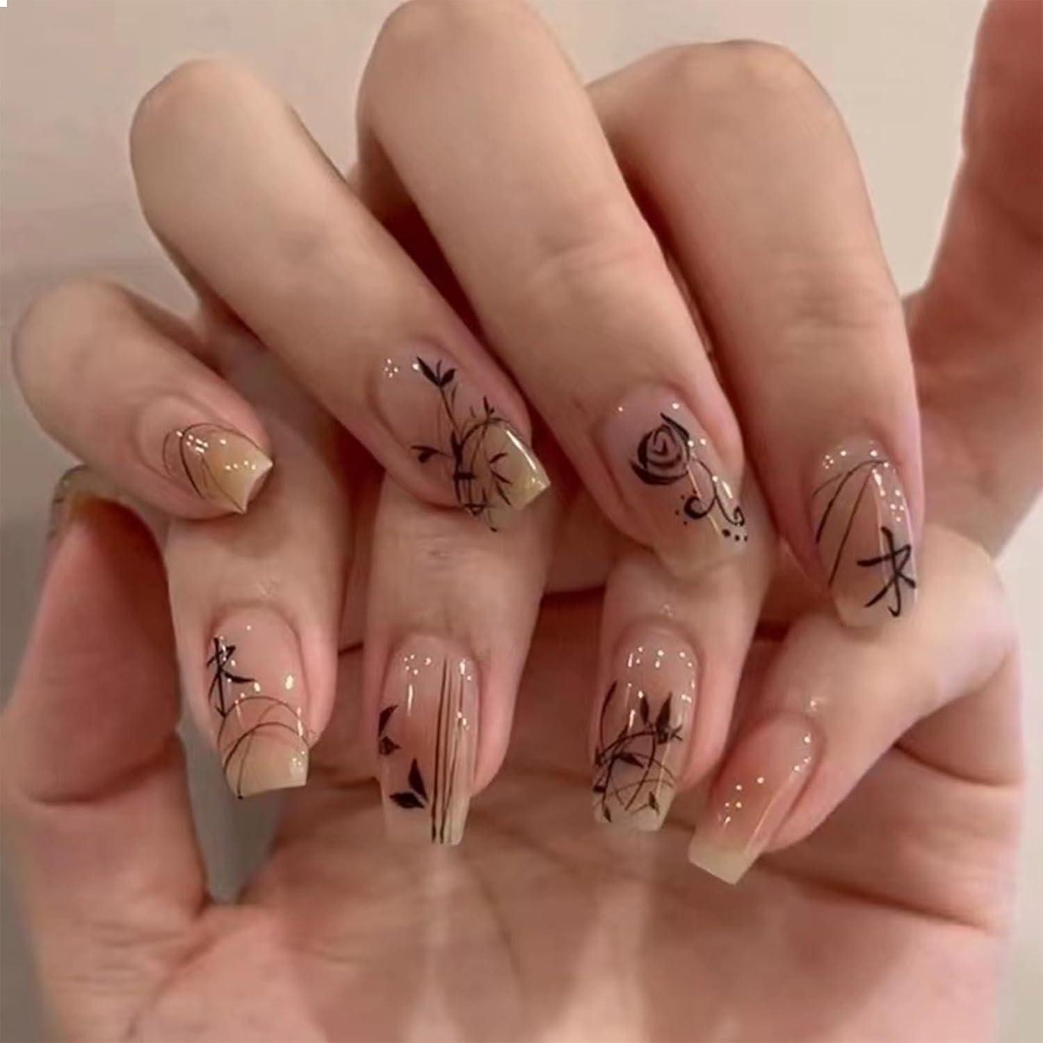 Kunstfingernägel Rosa Press on Nails Mittel Chinesischer Stil Akrylnägel 30 Stück