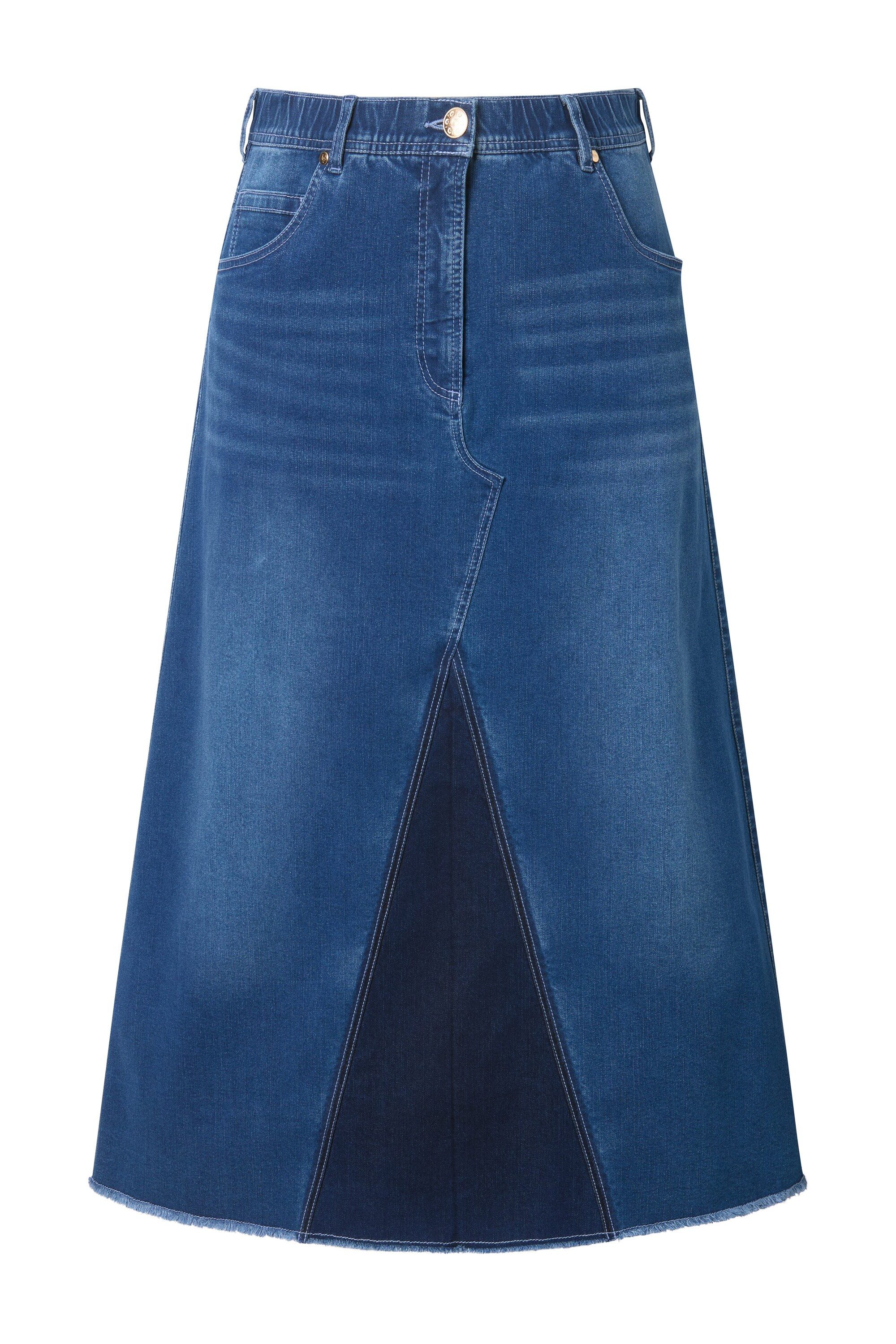 Ulla Popken Maxirock Jeansrock Fransensaum A-Linie günstig online kaufen