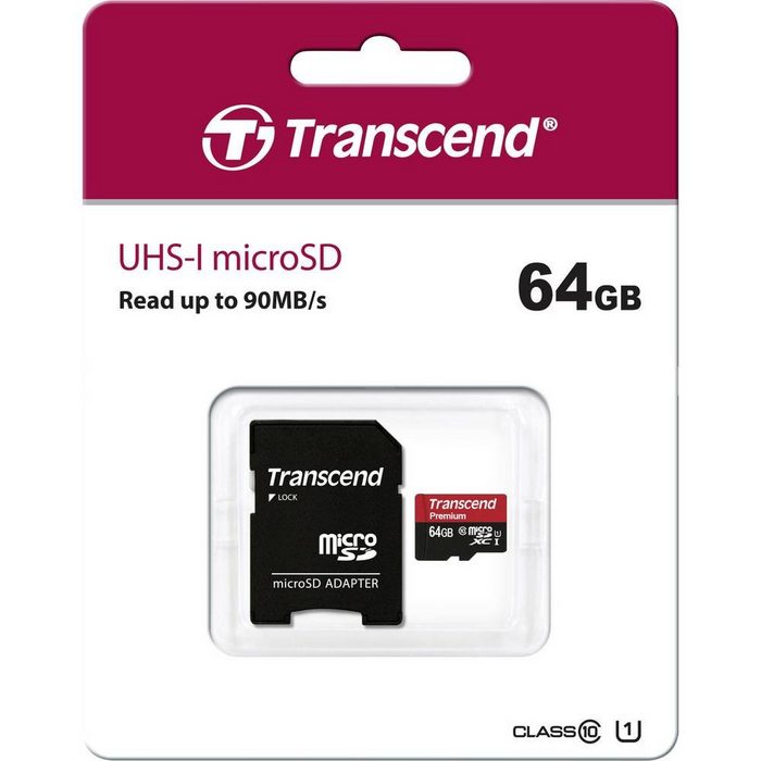 Transcend microSDXC Karte 64GB Class 10 UHS-I Speicherkarte (inkl. SD-Adapter) TB10587