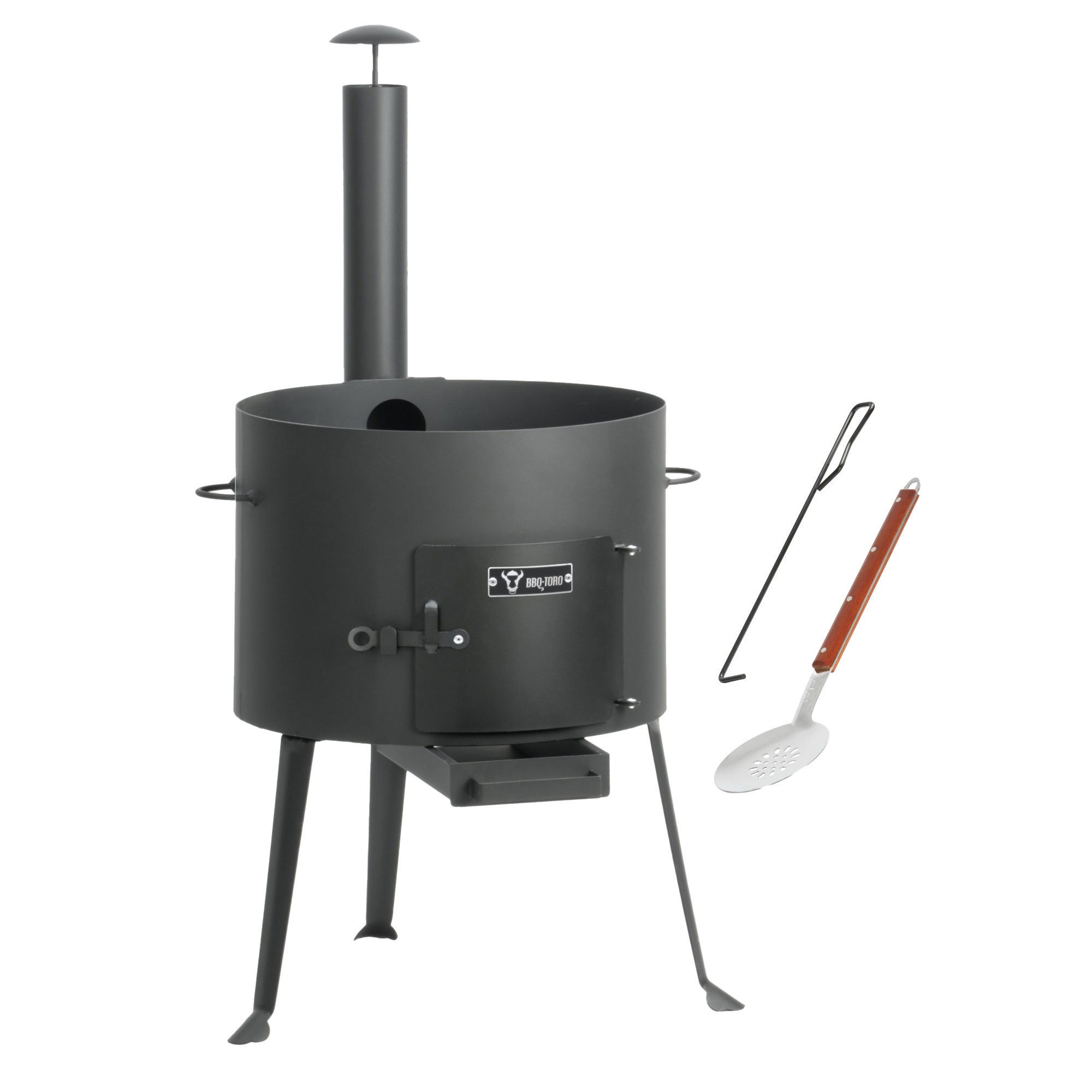 BBQ-Toro Feuerstelle Kazan Ofen Ø 44 cm, Gulaschkessel mit Schaumlöffel, Schürhaken