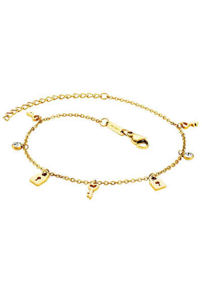 Julie Julsen Fußkette mit Anhänger ANKLET, LOCKS & KEYS, JJAC29212G, JJAC29212S, mit Zirkonia (synth)