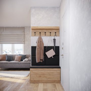 Platan Room Garderoben-Set, (Schuhschrank / Wandregal / Wandpaneele, 3-tlg), Holz Eiche Weiß