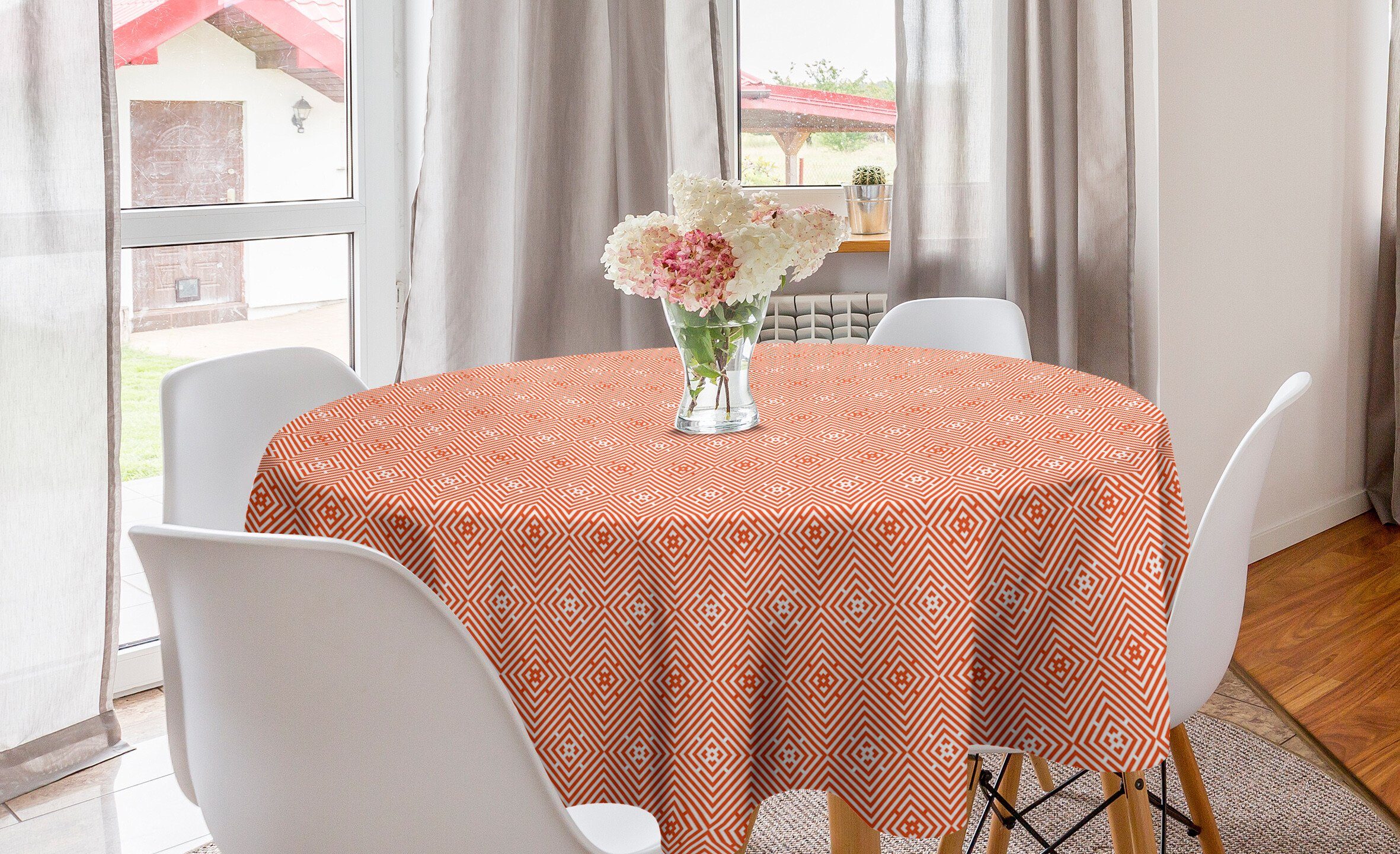 Abakuhaus Tischdecke Kreis Tischdecke Abdeckung für Esszimmer Küche Dekoration, Burnt orange Bullseye Rhombus