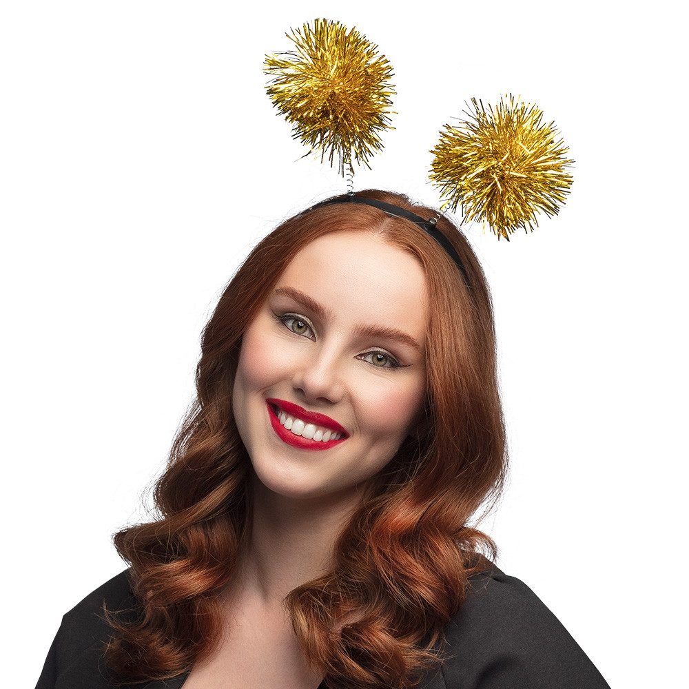 Kostüm Haarreif mit Glitzer Pompons, Gold