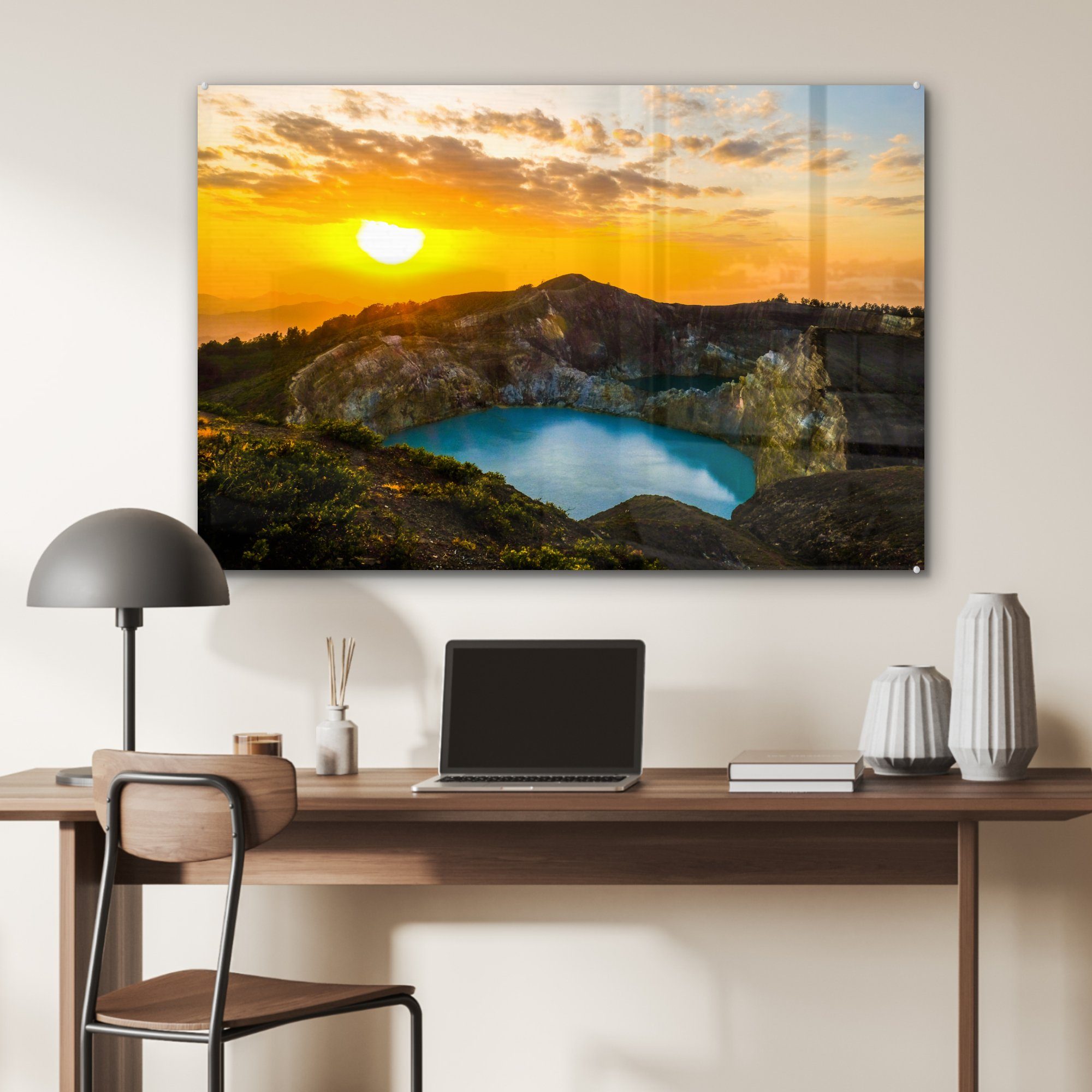 Sonne Acrylglasbilder (1 über Kraterseen den Schlafzimmer scheint Kelimutu-Nationalpark, & St), im MuchoWow Wohnzimmer Helle Acrylglasbild