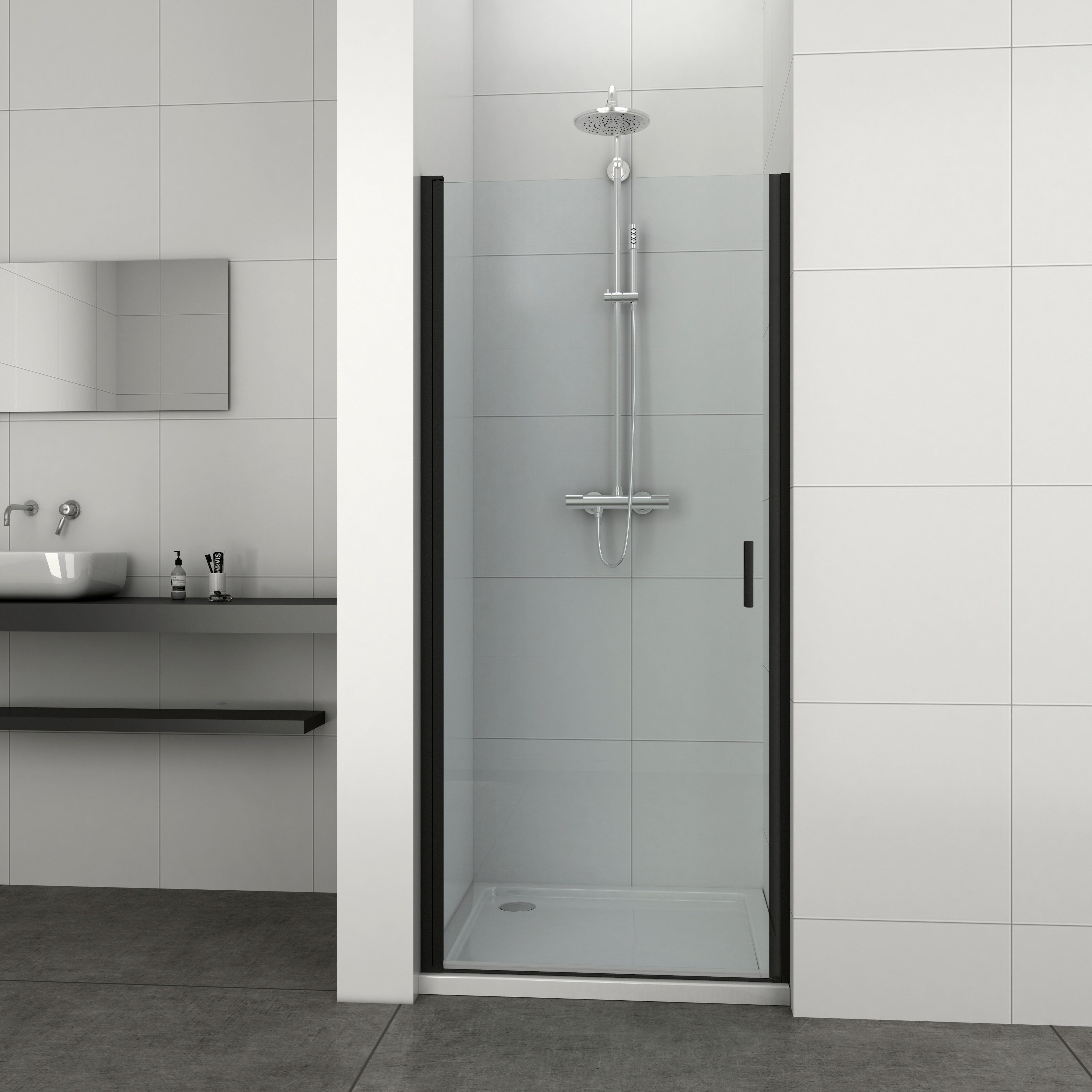 Sanotechnik Dusch-Schwingtür ELITE, 79,5x195 cm, Einscheibensicherheitsglas, Schwenkttür für Duschen mit Alu-Profilen in schwarz matt
