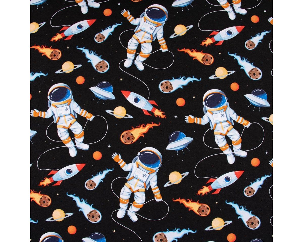 Thumbnail - SCHÖNER LEBEN. Stoff Baumwolljersey Digitaldr. Weltall Astronaut Rakete Ufo schwarz bunt 1, allergikergeeignet