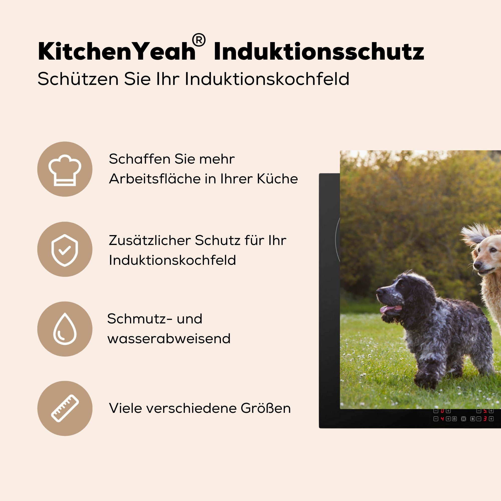 MuchoWow Herdblende-/Abdeckplatte Hund - für Ceranfeldabdeckung Induktionskochfeld 81x52 Gras, küche, Schutz cm, Vinyl, die tlg), Park (1 