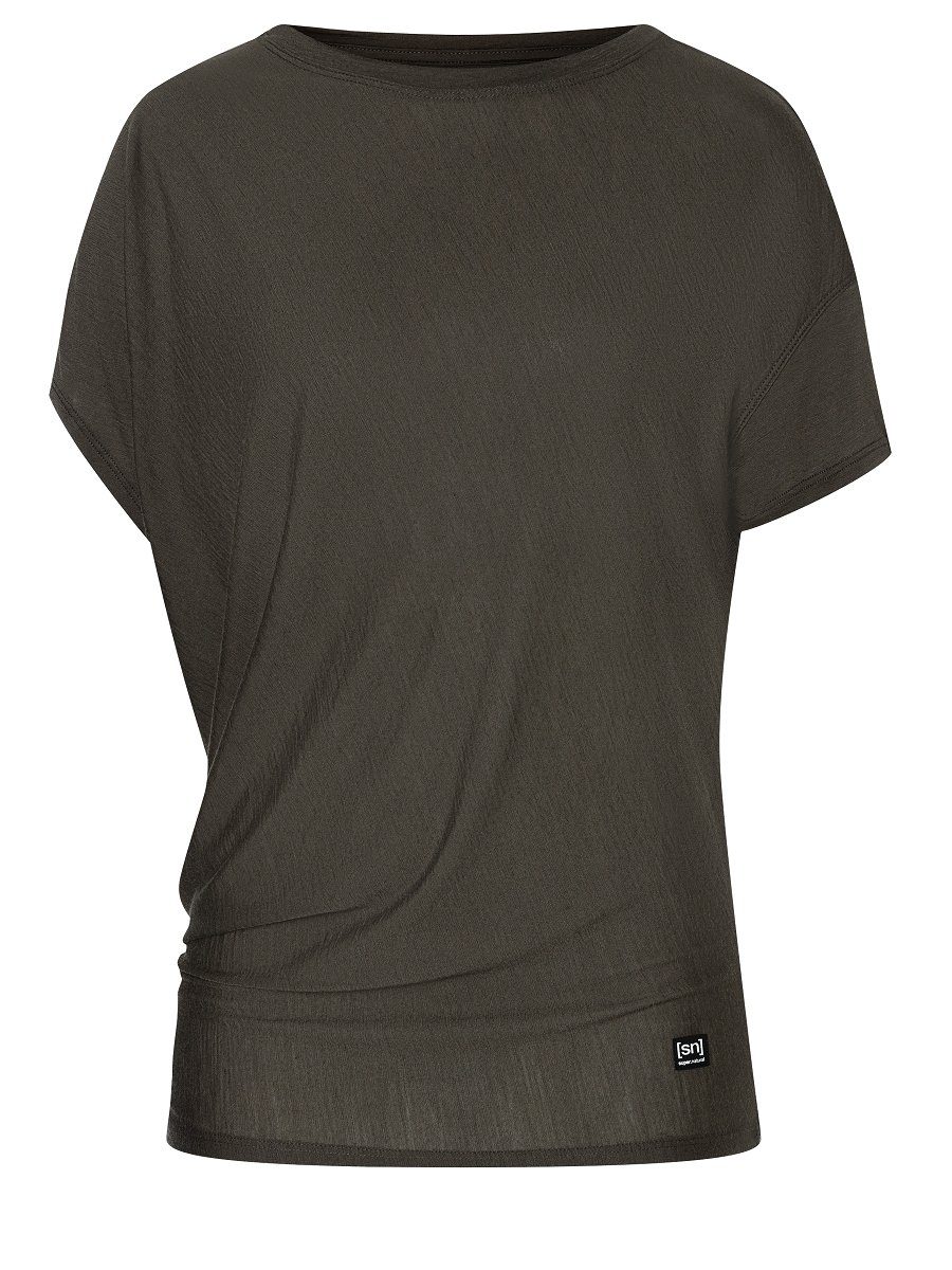 Black YOGA Ink LOOSE W TEE T-Shirt Merino-Materialmix bequemer Merino T-Shirt SUPER.NATURAL