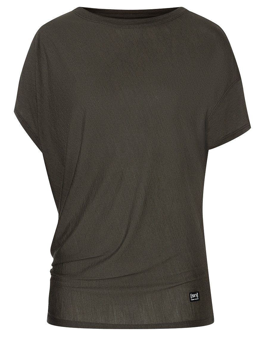 YOGA W Ink Merino-Materialmix Merino TEE T-Shirt bequemer Black T-Shirt LOOSE SUPER.NATURAL