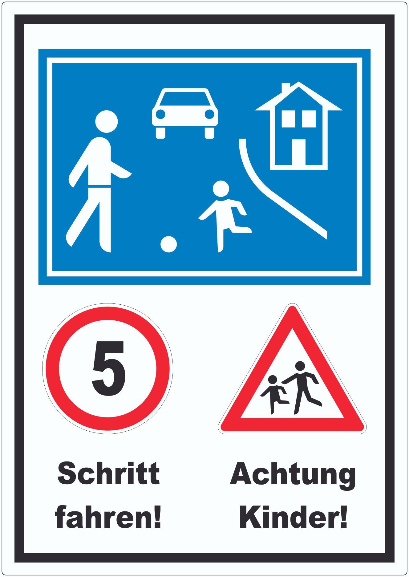 HB-Druck Aufkleber Spielstraße Schrittfahren Achtung Kinder Aufkleber, wetterfest, UV-beständig, kratzfest