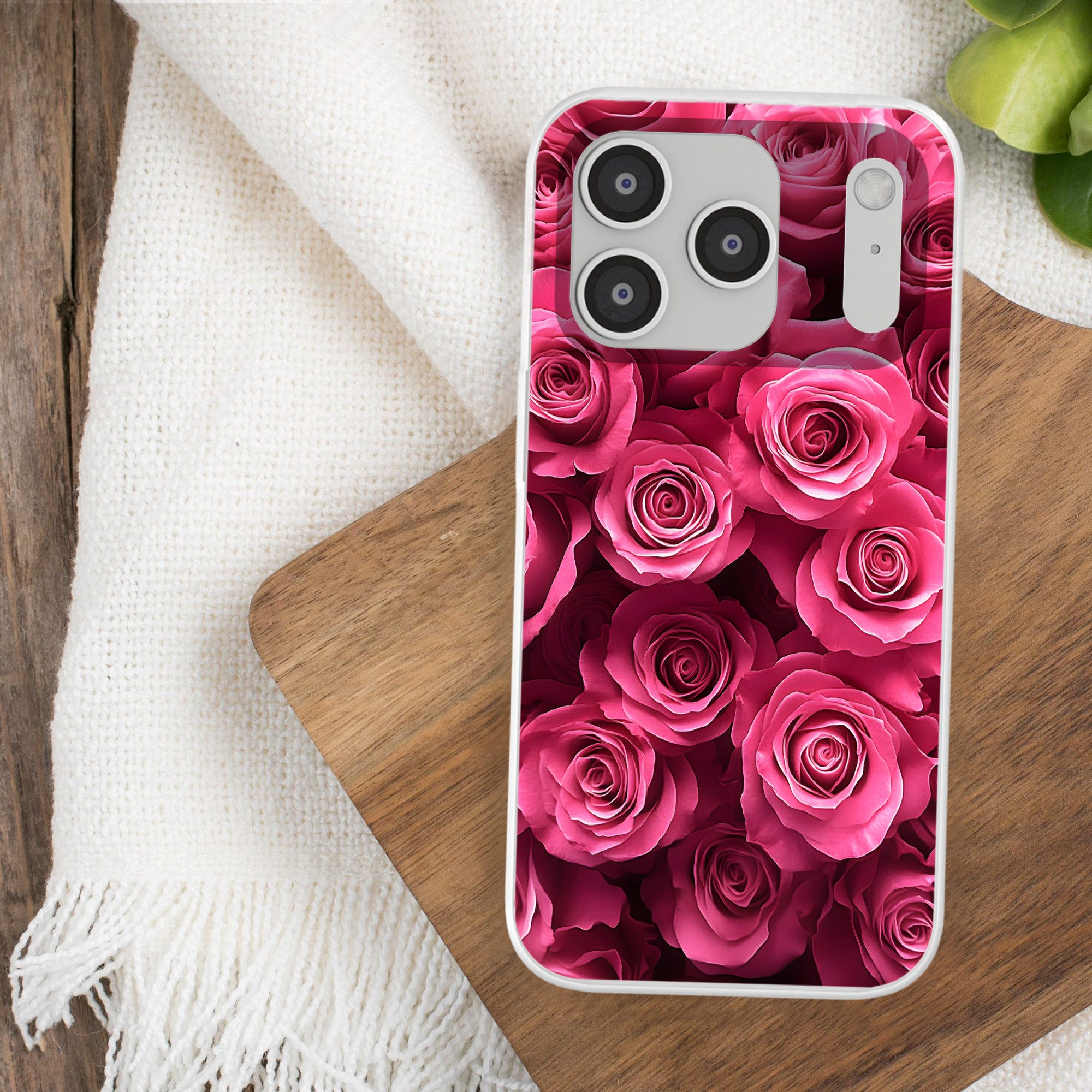 MuchoWow Handyhülle für Apple iPhone 17 Pro Rosen - Rosa - Blume, Smartphone-Bumper, Print, Handy Schutzhülle Dünn