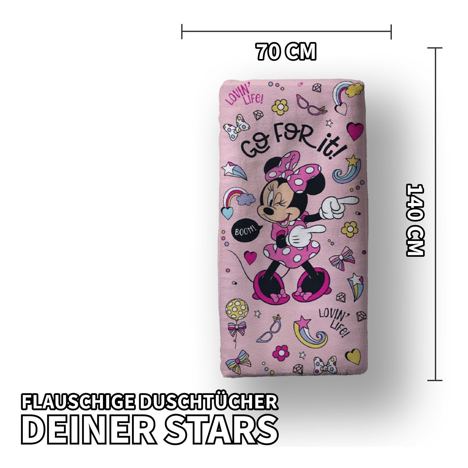 Faro Handtücher Disney Minnie Mouse Duschtuch Strandtuch Badetuch 70 x 140 cm, (1 Duschtuch, 1-St), Langlebig