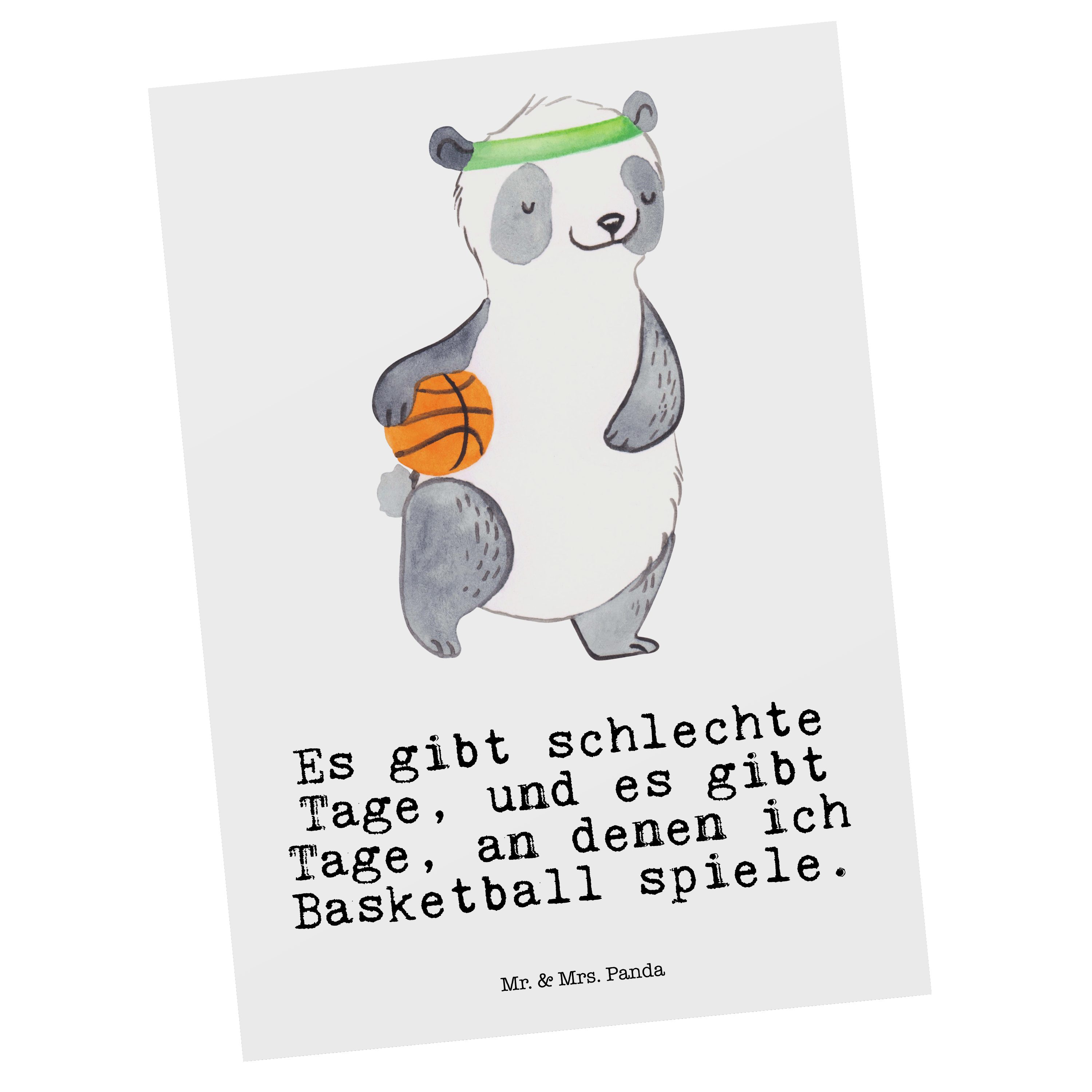 Mr. & Mrs. Panda Postkarte Panda Basketball Tage - Weiß - Geschenk, Dankeskarte, Grußkarte, Bask