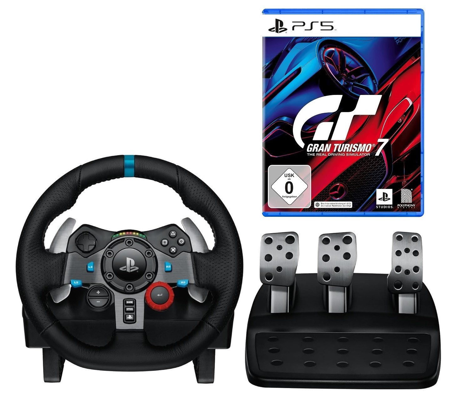 Logitech G G29 Lenkrad PS5 & Gran Turismo 7 Spiel Gaming-Lenkrad (Set, Playstation 5)