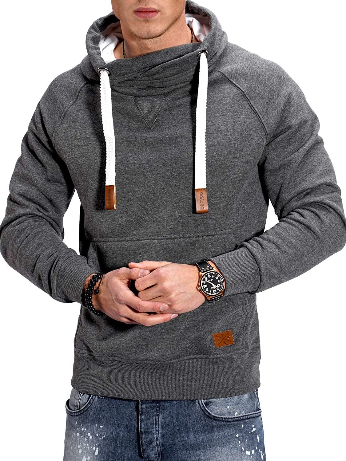 behype hohem dunkelgrau JULES Kragen Kapuzensweatshirt mit