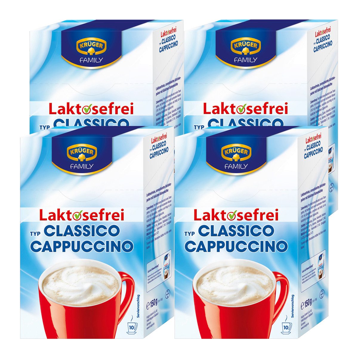 Krüger Kaffee, Krüger Cappuccino Classico Laktosefrei mit extra Schaum 150g, 4er Pack