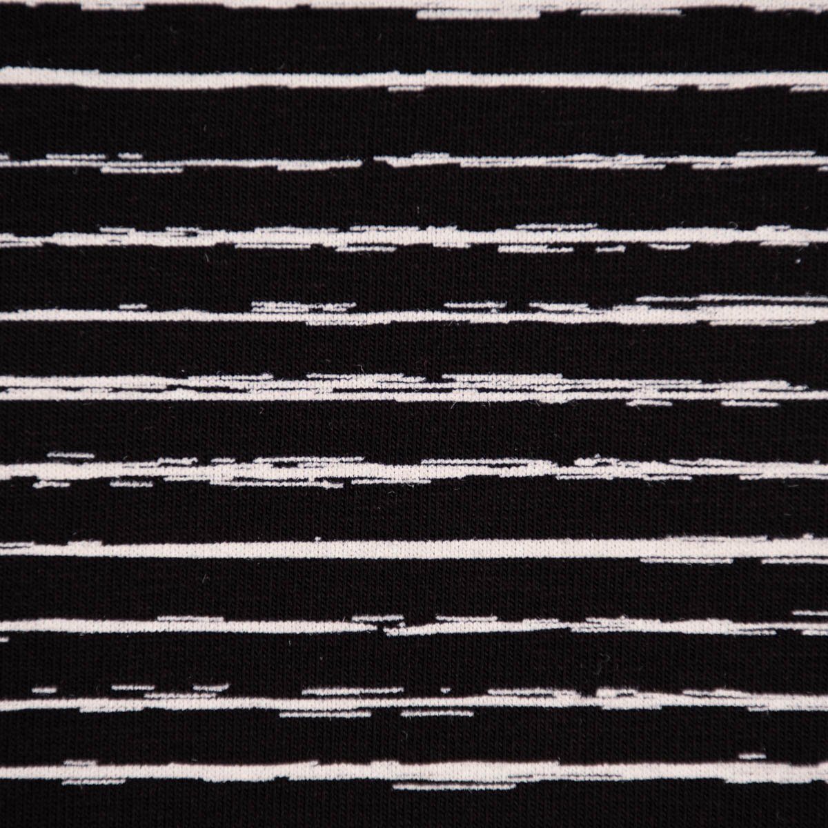 SCHÖNER LEBEN. Stoff Baumwolljersey Jersey Streifen unregelmäßig schwarz weiß 1,45m Breite, allergikergeeignet