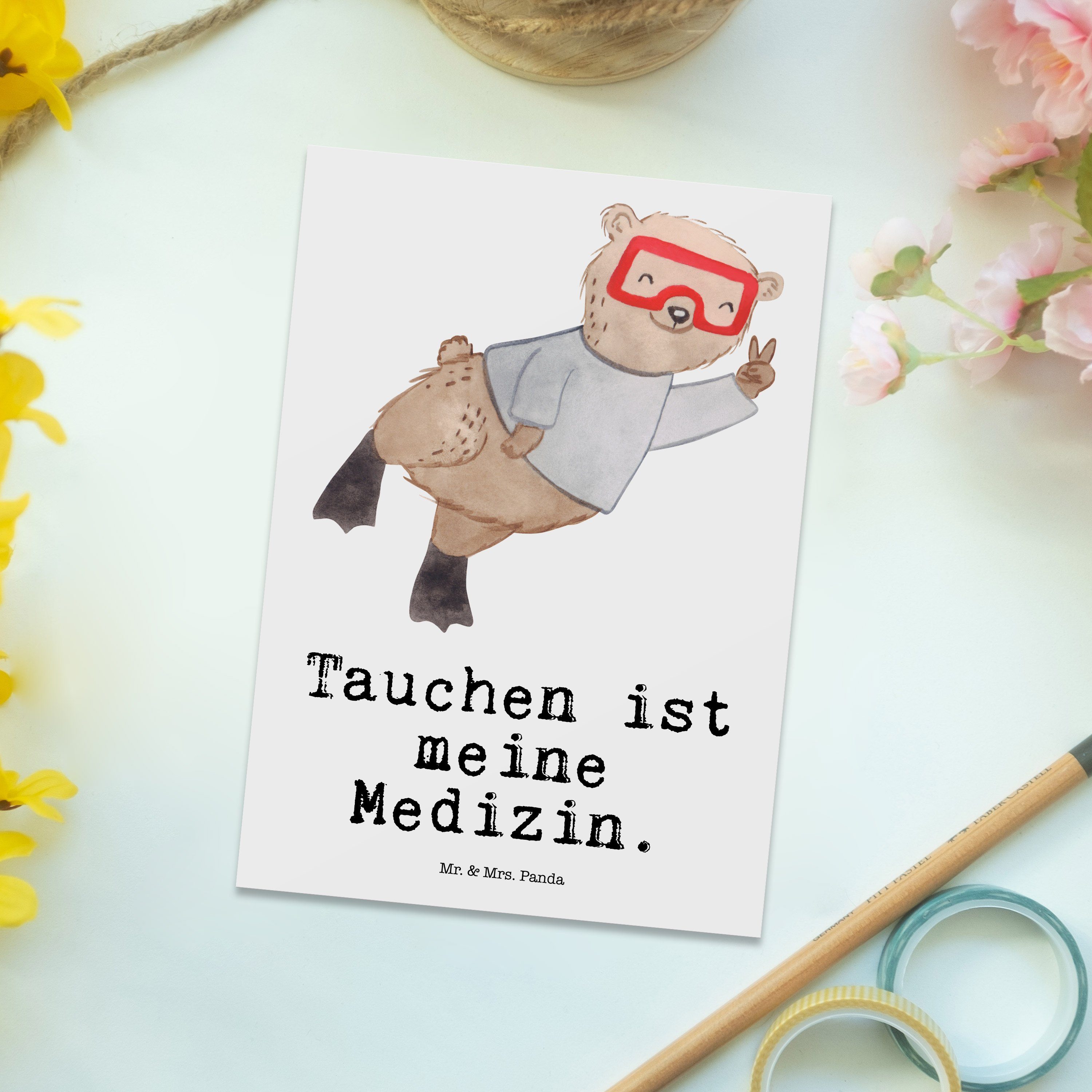 Mr. & Mrs. Panda Postkarte - Weiß - Karte, Tauchen Dankeskarte, Medizin Geburtstag Geschenk, Bär