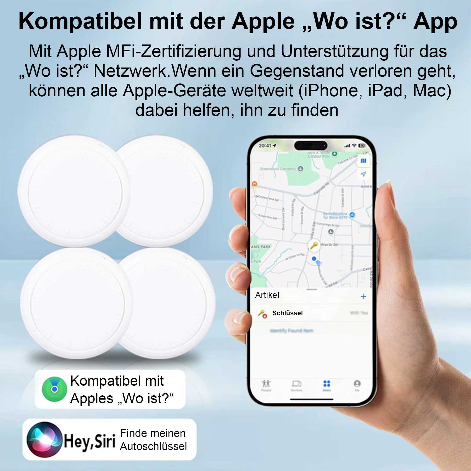 Senmudi 2 Stück Schlüsselfinder Key Finder GPS-Tracker (Kompatibel mit Apple, Smart Tracker für Schlüssel, Gepäck, Koffer)