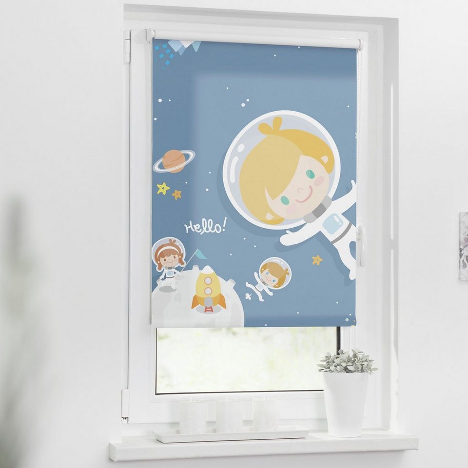 Seitenzugrollo Klemmfix Motiv Astronaut, LICHTBLICK ORIGINAL, Lichtschutz, ohne  Bohren, freihängend, Klemmfix, bedruckt
