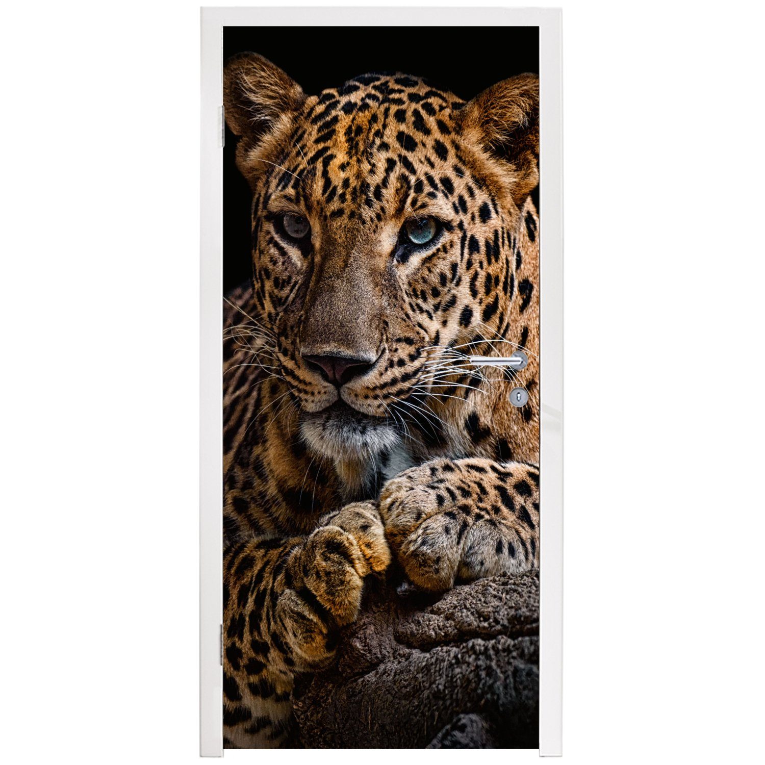 Matt, Wildtiere cm - Tür, Porträt Fototapete 75x205 Türtapete MuchoWow für - (1 St), Panther - Tiere, Türaufkleber, bedruckt, - Schwarz