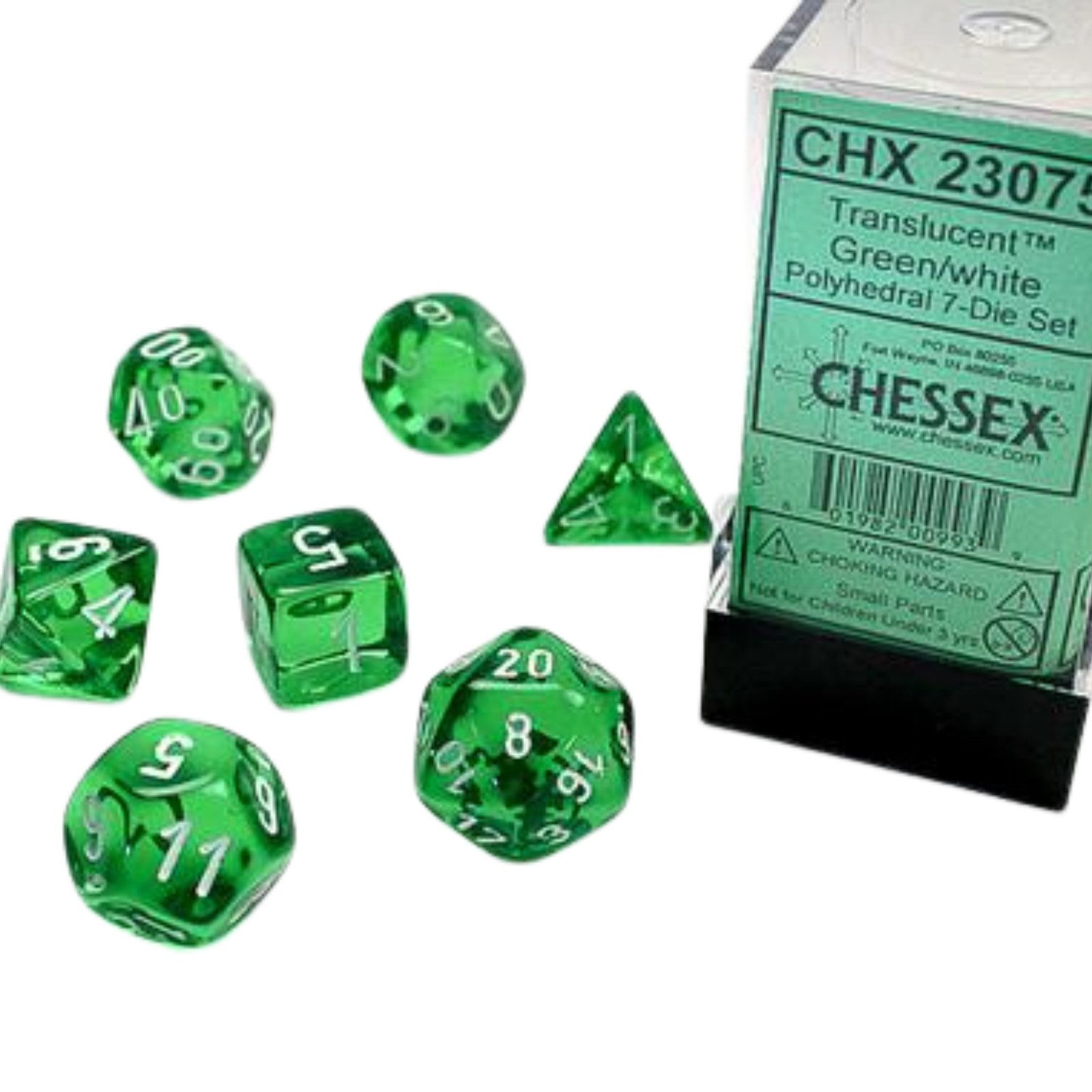 Chessex Spiel Chessex Green w/white Translucent Polyhedral 7-Würfelset