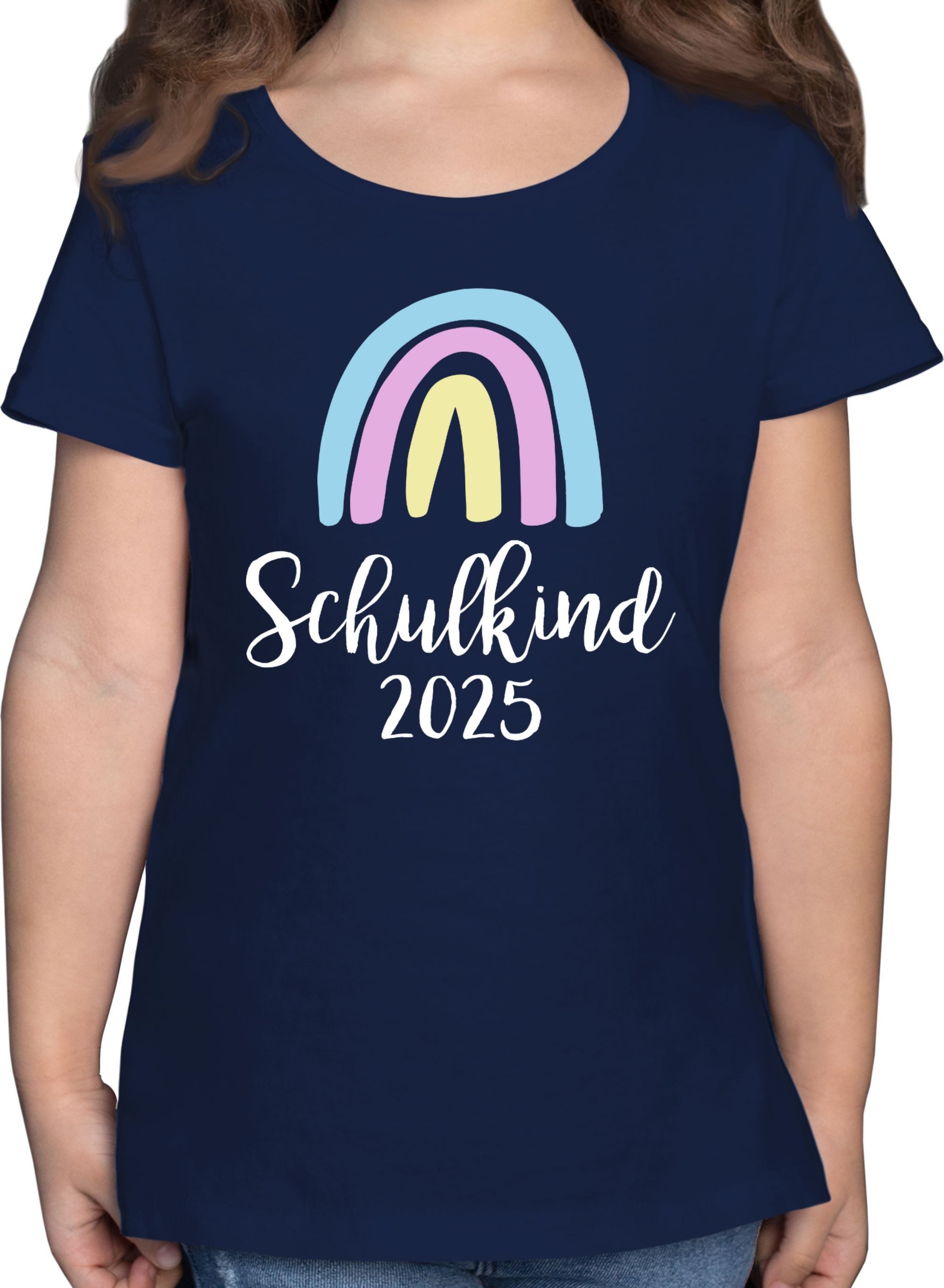 Shirtracer T-Shirt Schulkind 2025 Regenbogen Pastell / Weiß Einschulung Mädchen