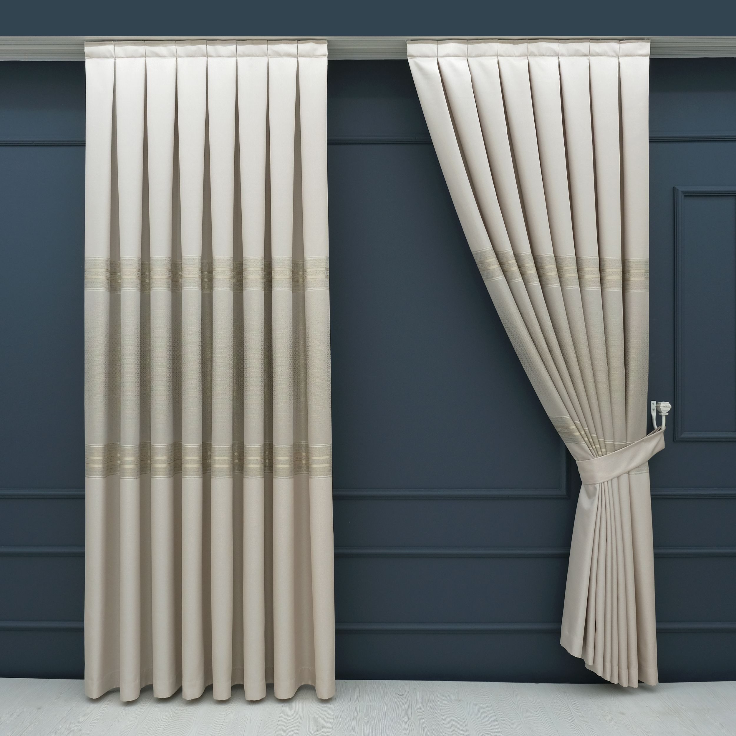 Gardinen by Justyna Vorhang 2er Fon Seiten Schal Set Beige (5 St), Kräuselband, verdunkelnd, Fertiggardine,Hochwertiggardine,Turkischegardine,Falten,Pileli Perde