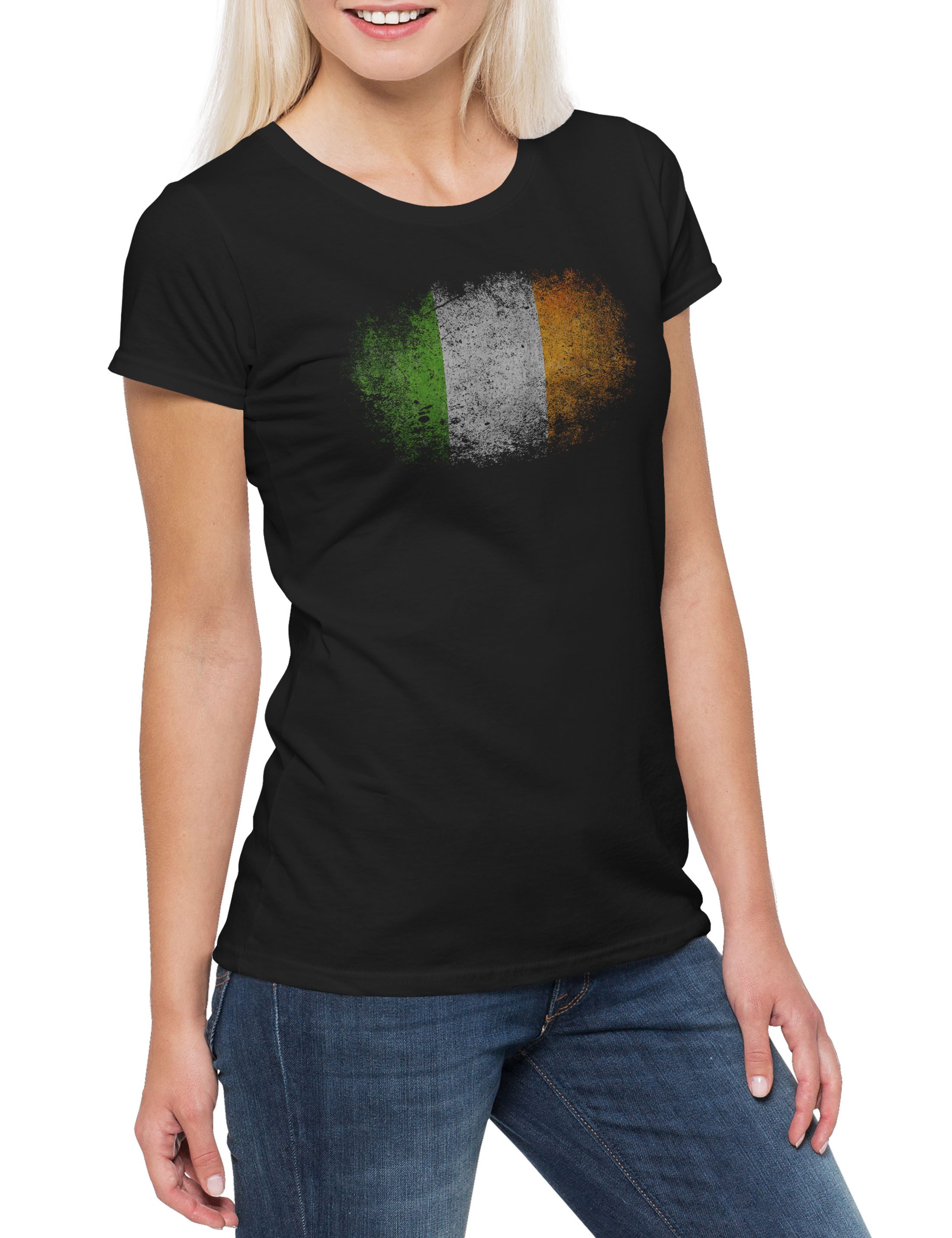 Print-Shirt Irish Flag Vintage Damen T-Shirt Belfast Irland Ireland Kleeblatt