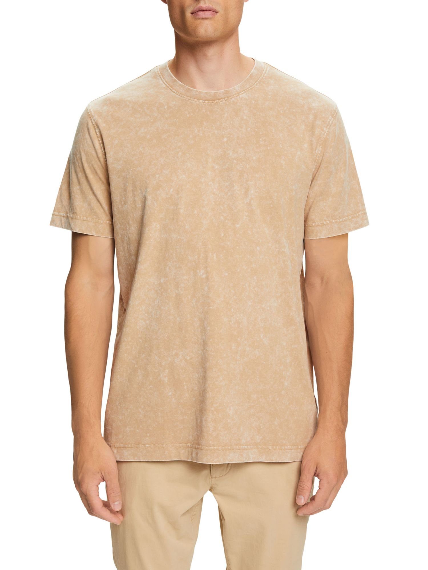 Esprit T-Shirt Stonewash-Effekt, 100 % (1-tlg) mit Baumwolle BEIGE T-Shirt