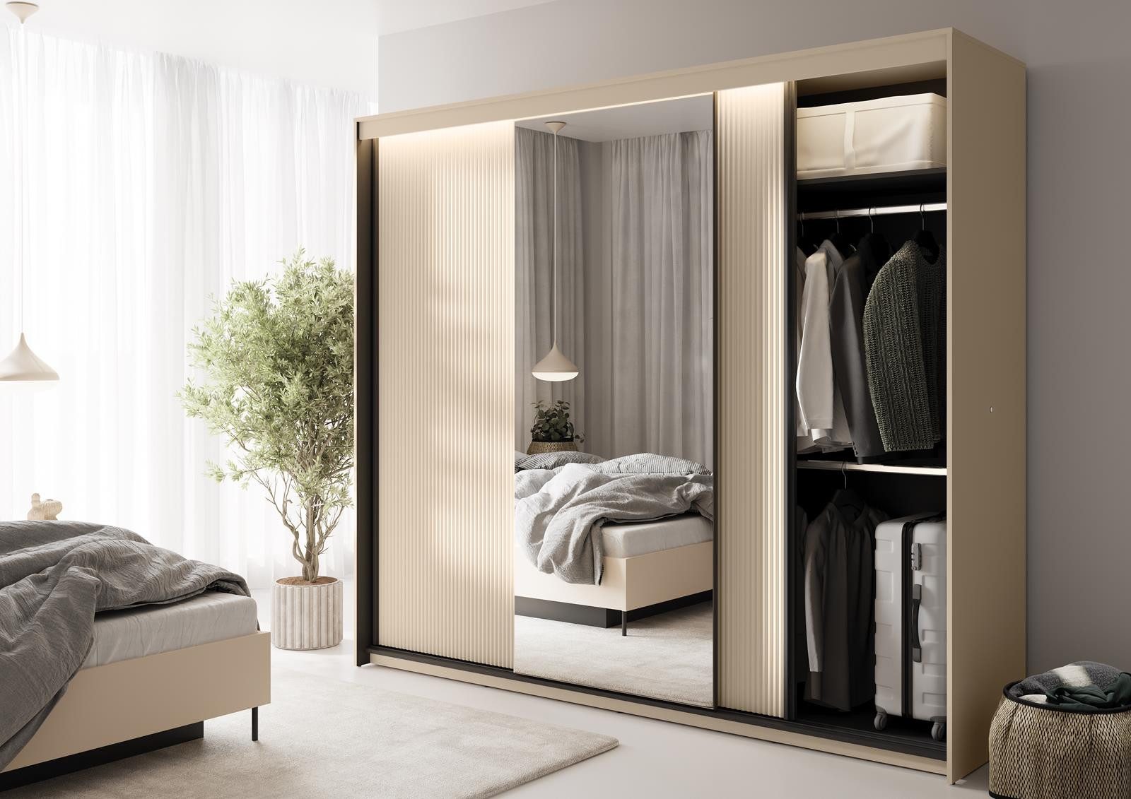 Compleo Schwebetürenschrank mit Lamellen, geräumig Kleiderschrank, günstig online kaufen