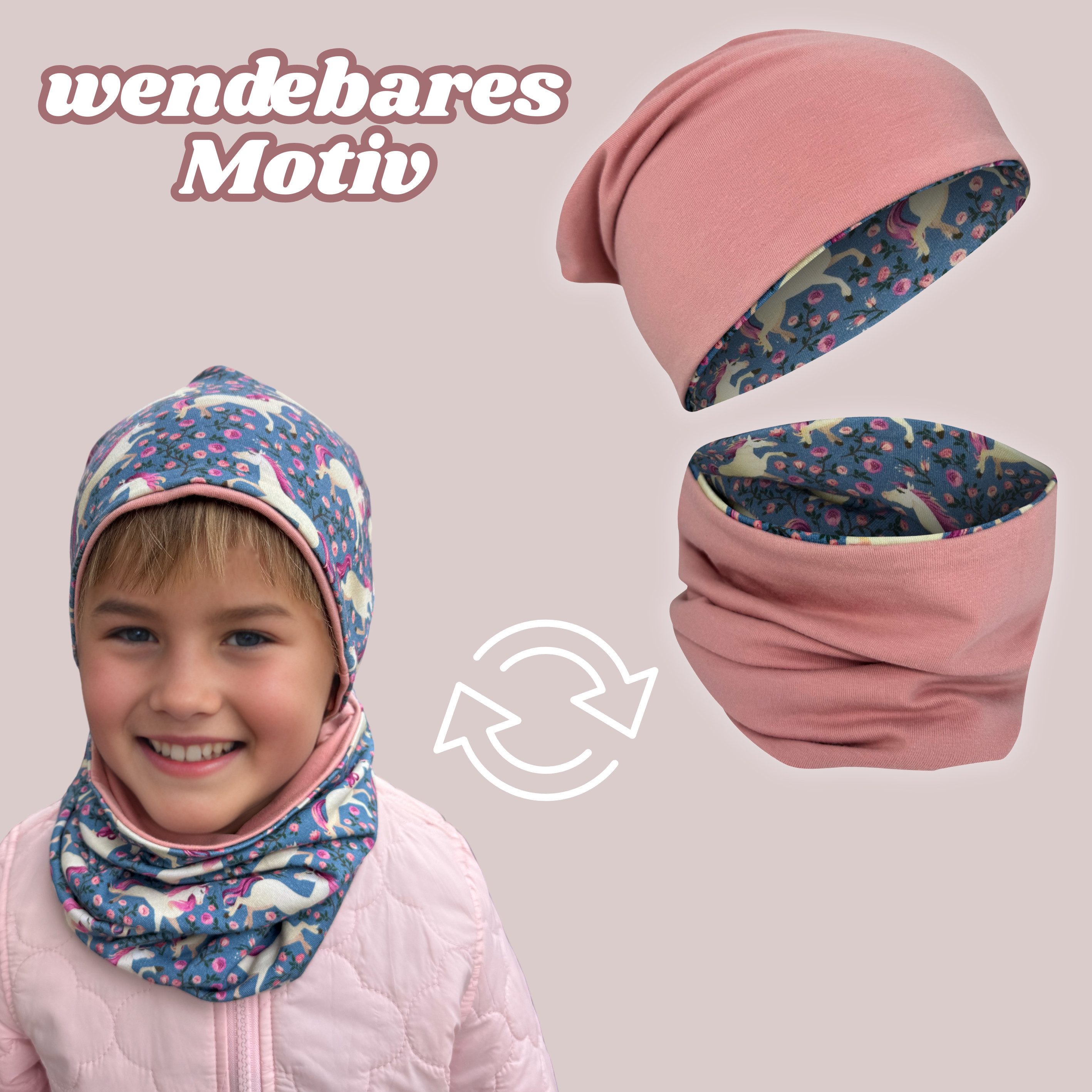 HECKBO Beanie HECKBO Kinder Mädchen Jungen Beanie Mütze & Loop-Schal Set – Bild 2 von 5