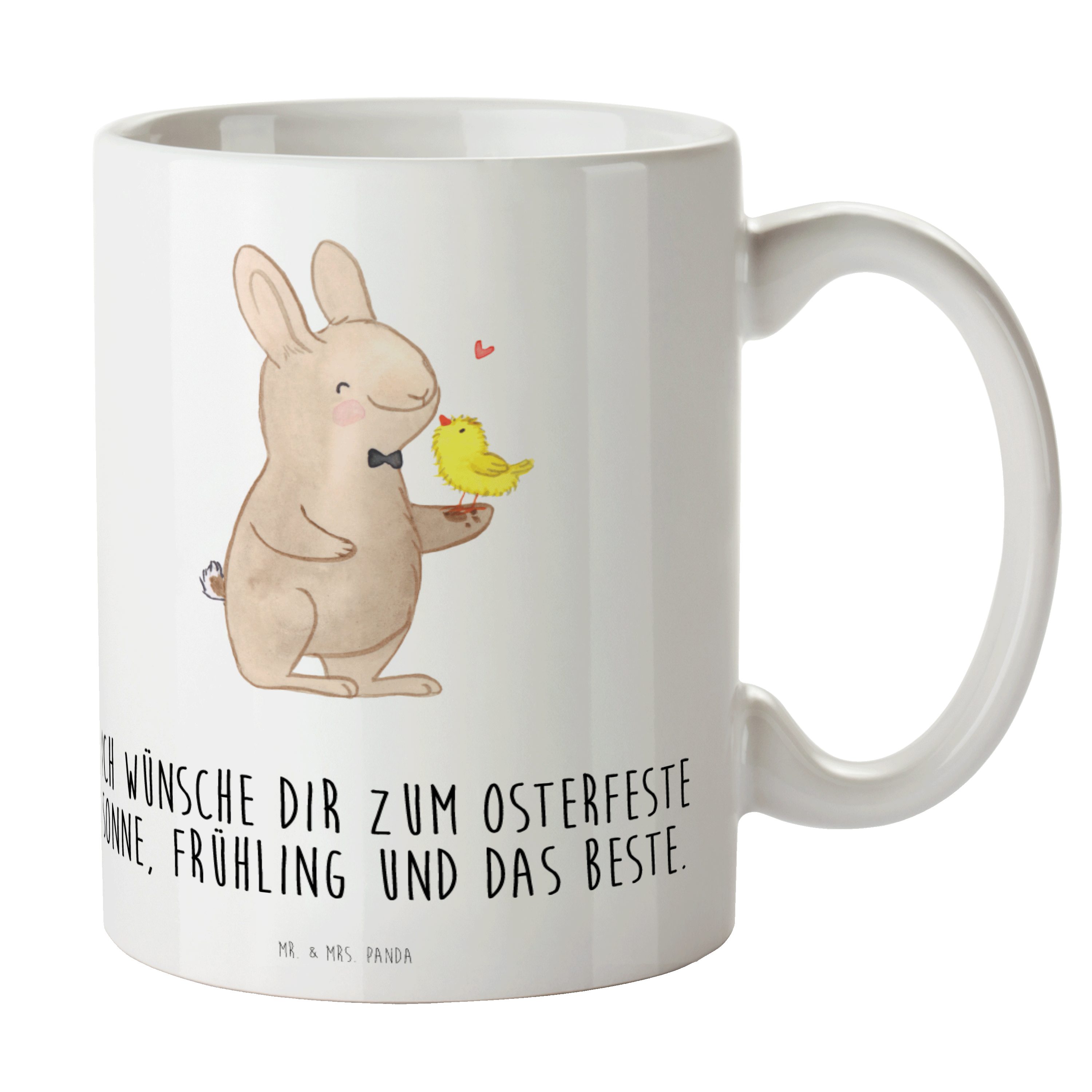 Mr. & Mrs. Panda Tasse Hase mit Küken - Weiß - Geschenk, Teetasse, Becher, Geschenk zu Oster, Keramik