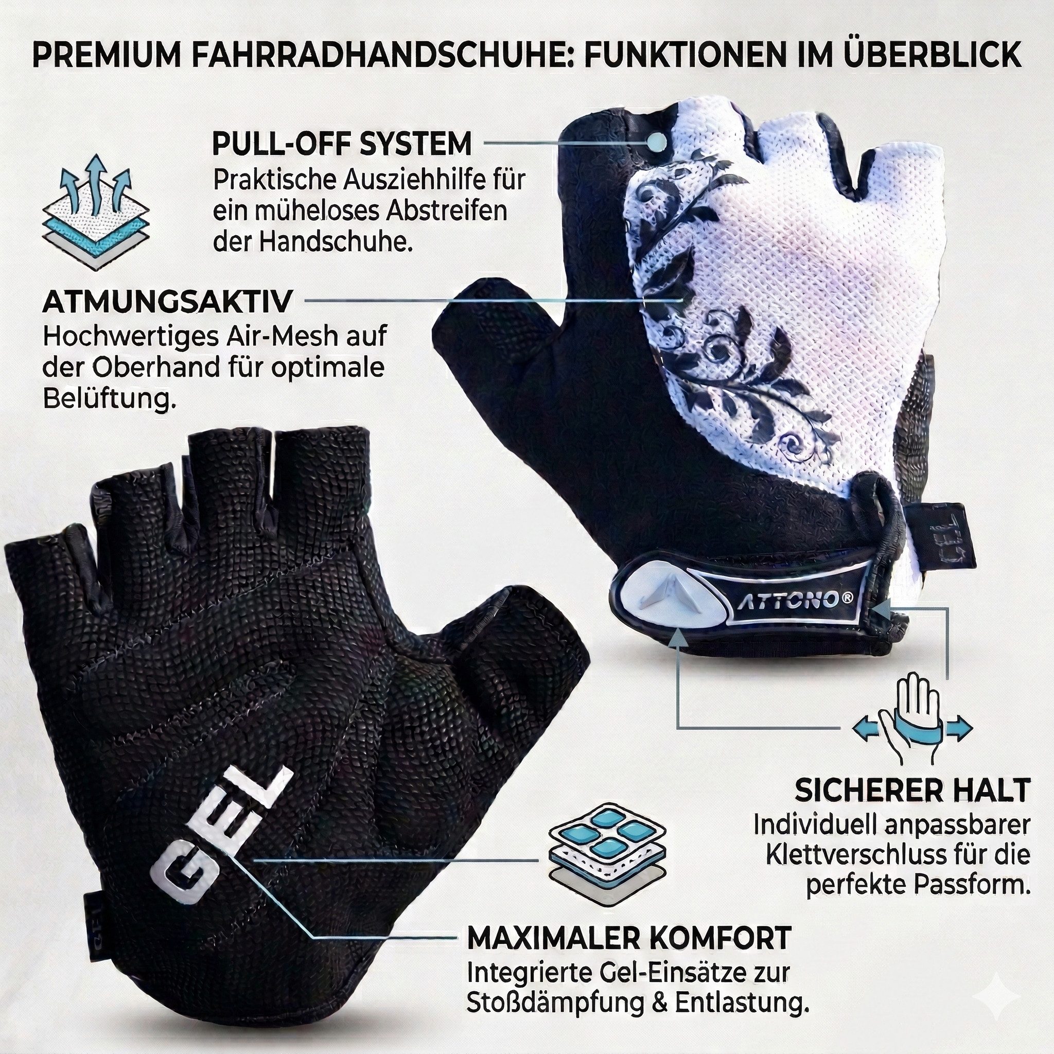 ATTONO Fahrradhandschuhe Damen Sommer Fahrrad Handschuhe: Gel-Polsterung & günstig online kaufen