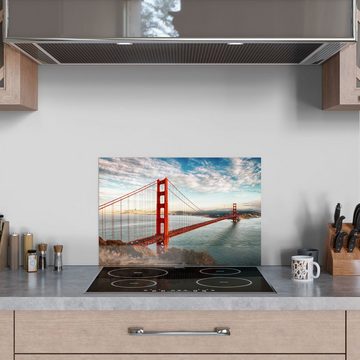 DEQORI Küchenrückwand 'Golden Gate Bridge', Glas Spritzschutz Badrückwand Herdblende