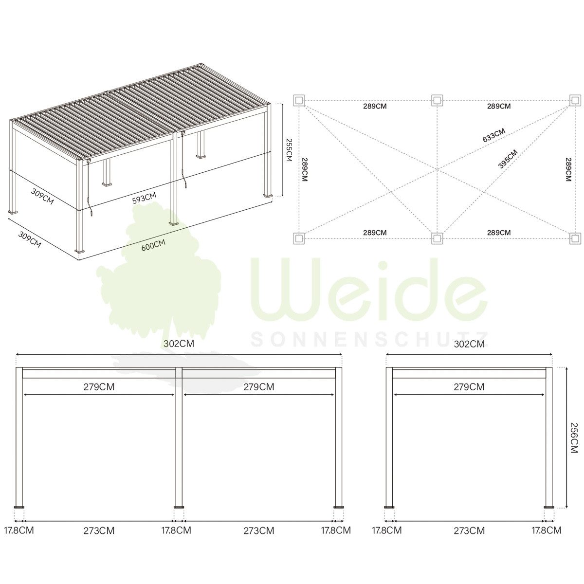 Weide Pergola Elektrische Pergola Deluxe Weiß Aluminium 3 x 6 M Inkl