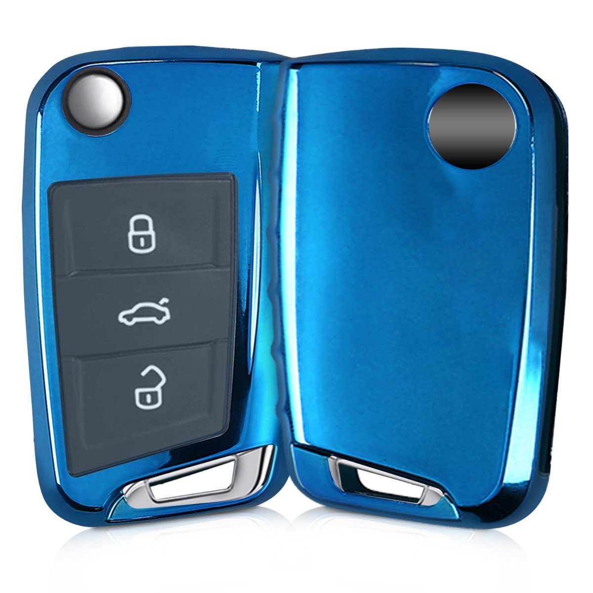 kwmobile Schlüsseltasche Autoschlüssel Hülle für VW Golf 7 MK7, TPU Schutzhülle Schlüsselhülle Cover Hochglanz Blau