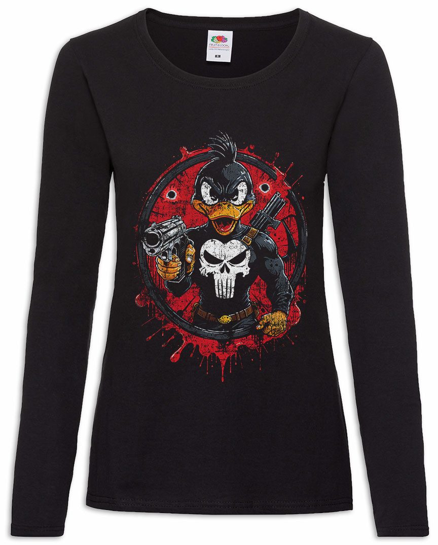 Langarmshirt Vigilante Duck Damen Langarmshirt Skull Logo Toon Cartoon Comic Daffy