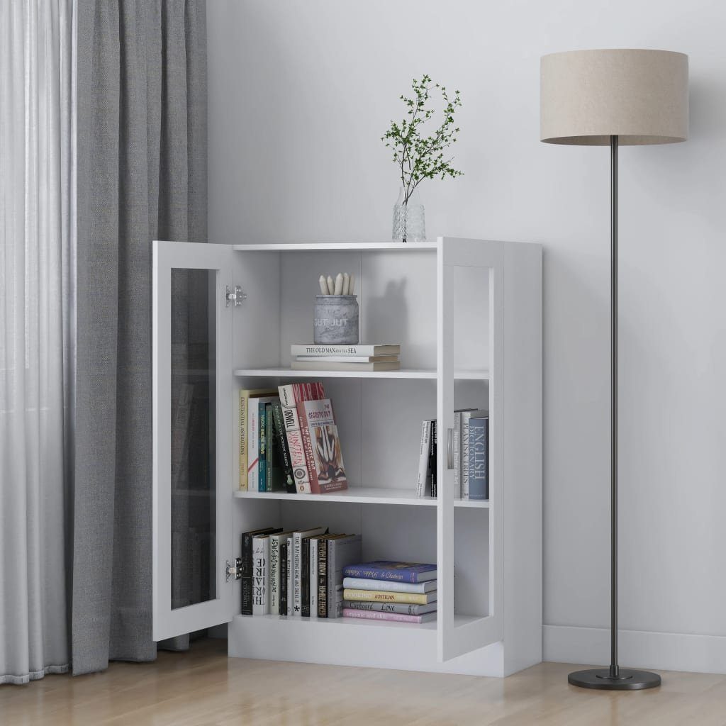 furnicato Bücherregal Holzwerkstoff Vitrinenschrank Weiß 82,5x30,5x115 cm