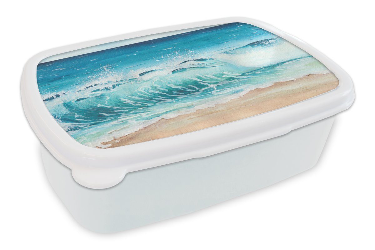 MuchoWow Lunchbox Golf - Strand - Aquarell, Kunststoff, (2-tlg), Brotbox für Kinder und Erwachsene, Brotdose, für Jungs und Mädchen weiß