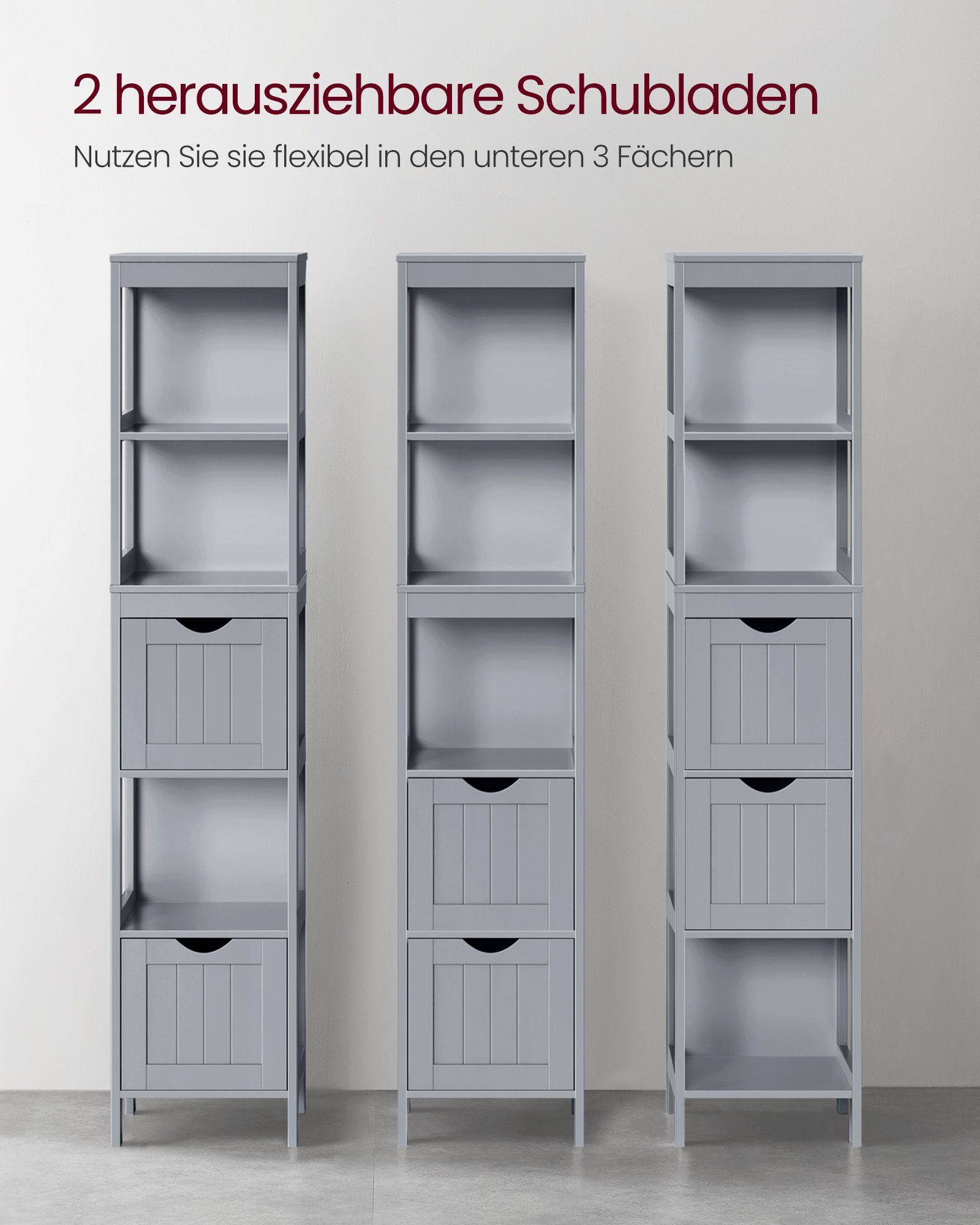 VASAGLE Badkommode Hochschrank Badezimmerschrank, 2 Schubladen, 30 x 30 x 141,5 cm, Badezimmer, schmal, stehend, Badschrank – Bild 4 von 5