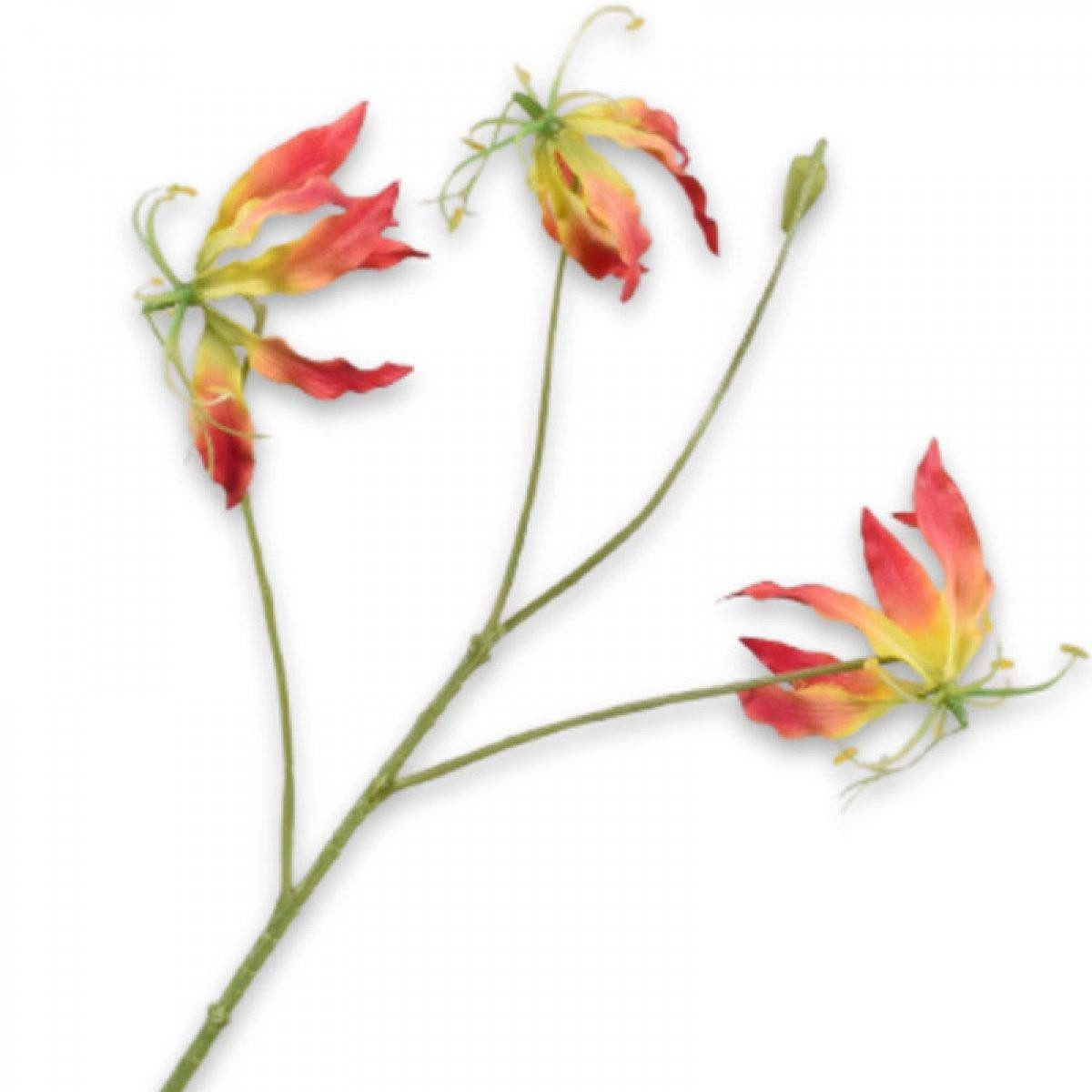 Künstliche Zimmerpflanze Seidenblume Gloriosa Zweig Rot Gelb (70cm), SILK-KA