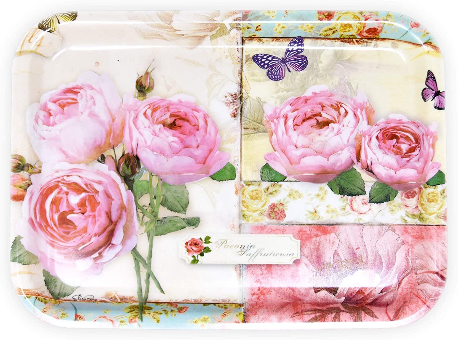 Lashuma Tablett England Rosen, Kunststoff, (1-tlg), Buntes Getränketablett bedruckt 31x23 cm