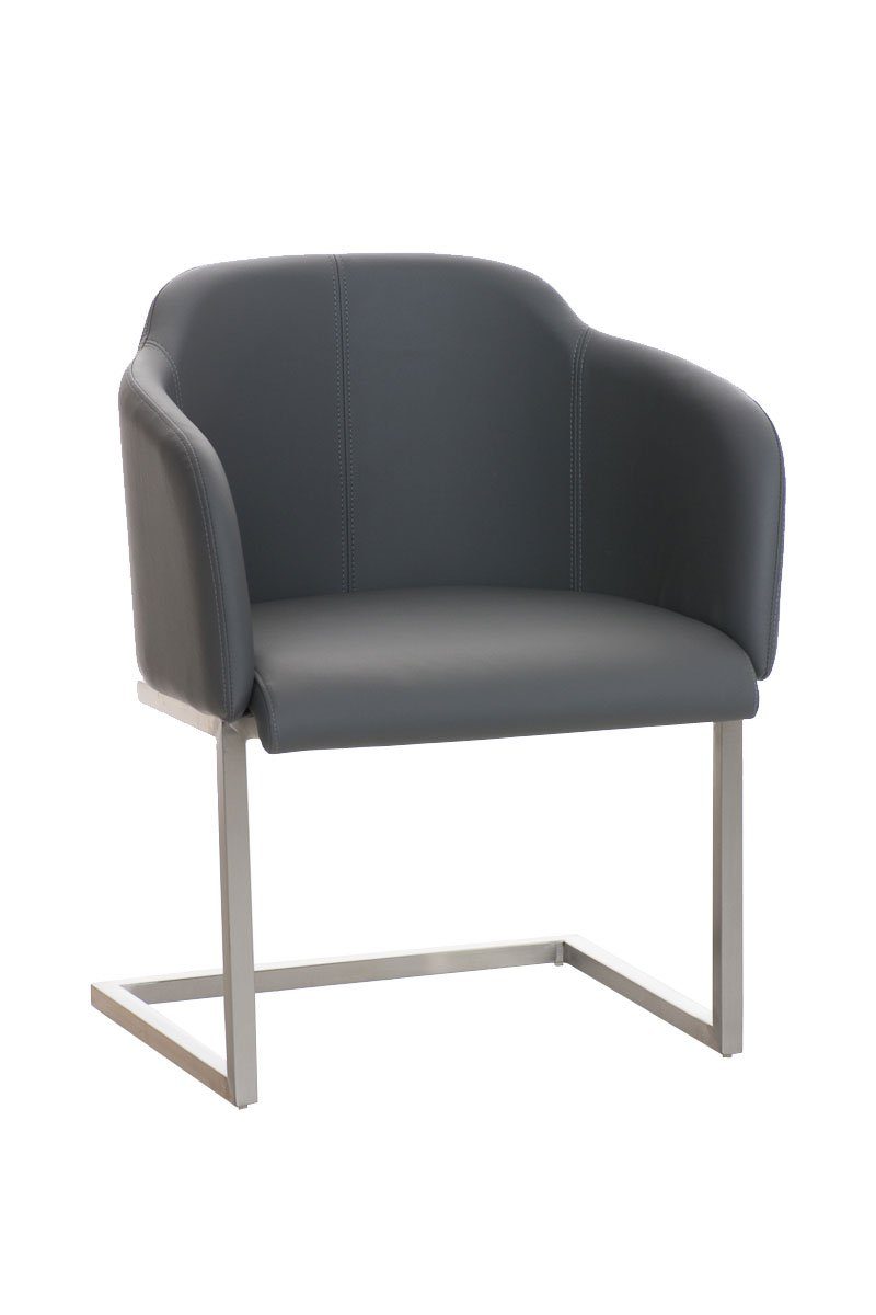 TPFLiving Besucherstuhl Magna mit hochwertig gepolsterter Sitzfläche - Konferenzstuhl (Küchenstuhl - Esszimmerstuhl - Wohnzimmerstuhl), Gestell: Metall Edelstahl - Sitzfläche: Kunstleder grau