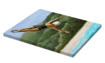 Posterlounge Leinwandbild Sarah Morrissette, Kunstspringerin über dem See, Badezimmer Vintage Illustration