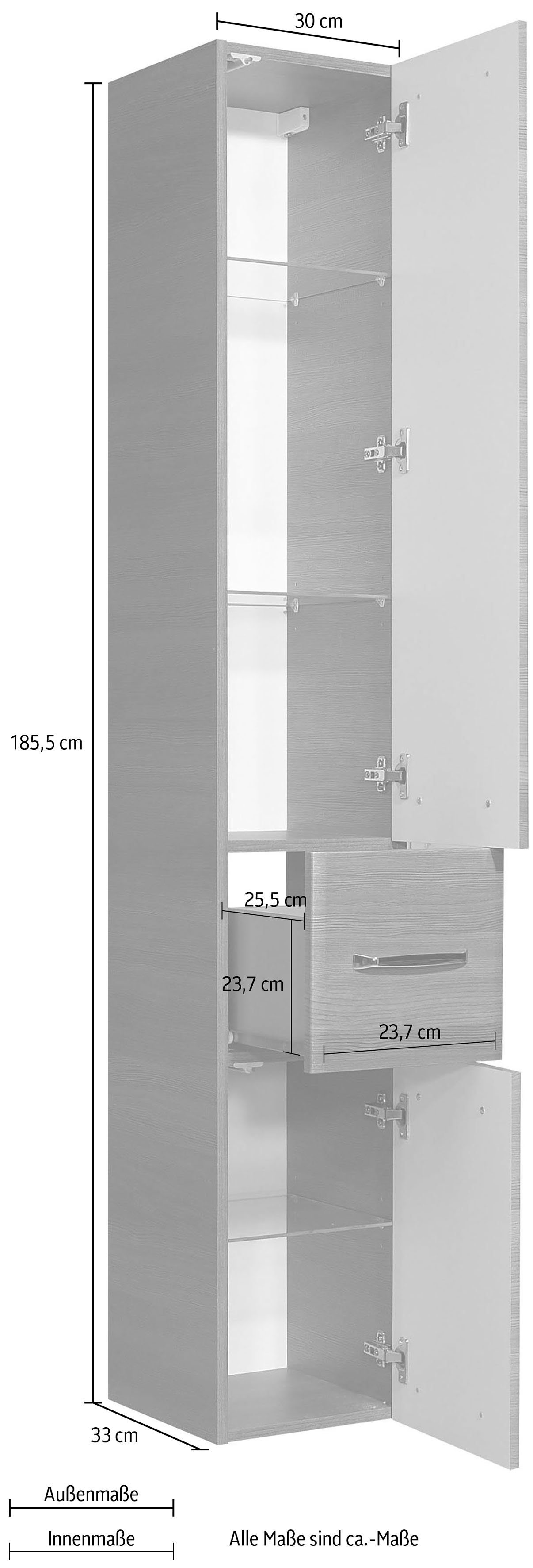 PELIPAL Hochschrank Breite Metallgriffe, Türdämpfer, Quickset cm, 30 328 Glaseinlegeböden