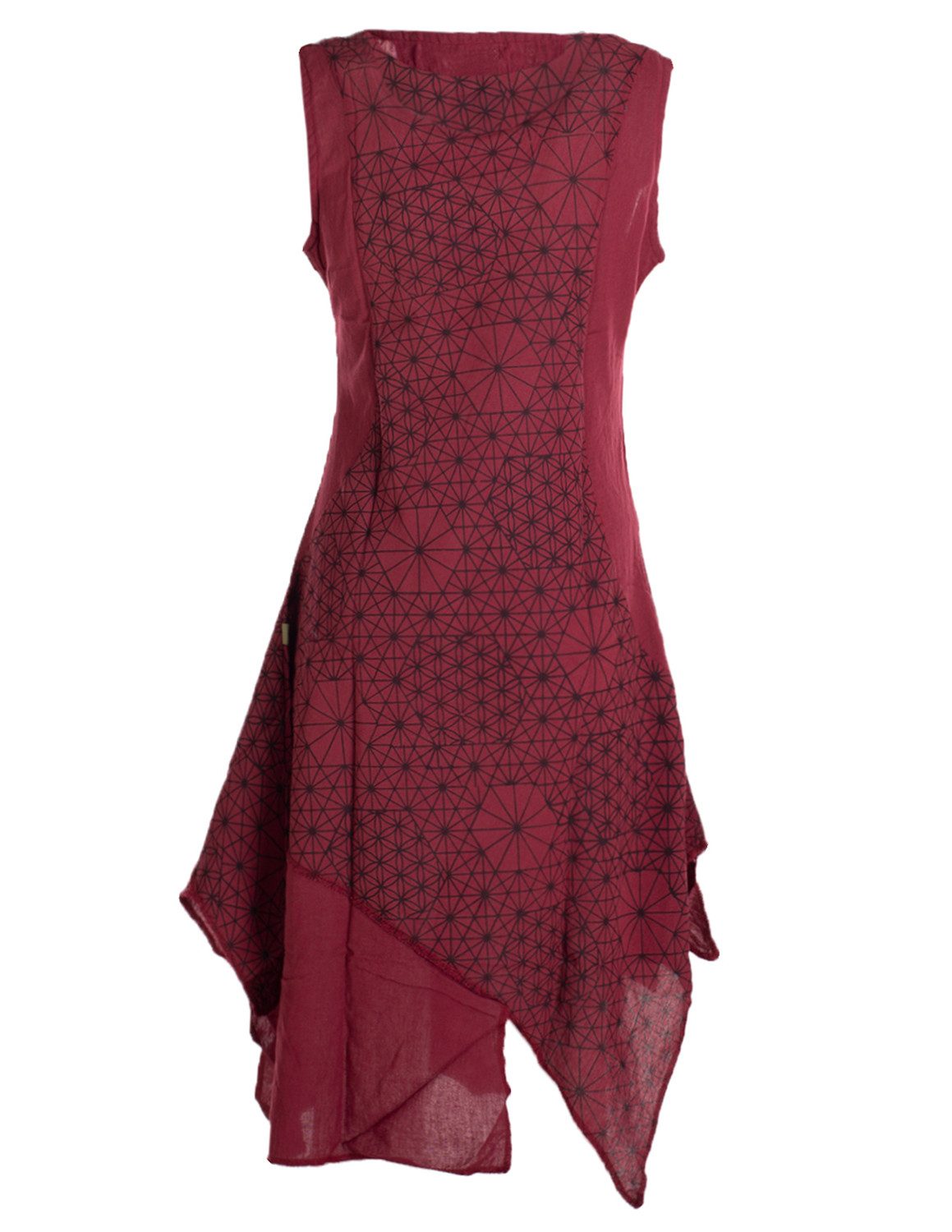 Vishes Midikleid Damen knielanges Kleid Baumwolle Geometrisch Lagenlook Armlos Alternative Bekleidung, Ethno, Hippie, Retro Style