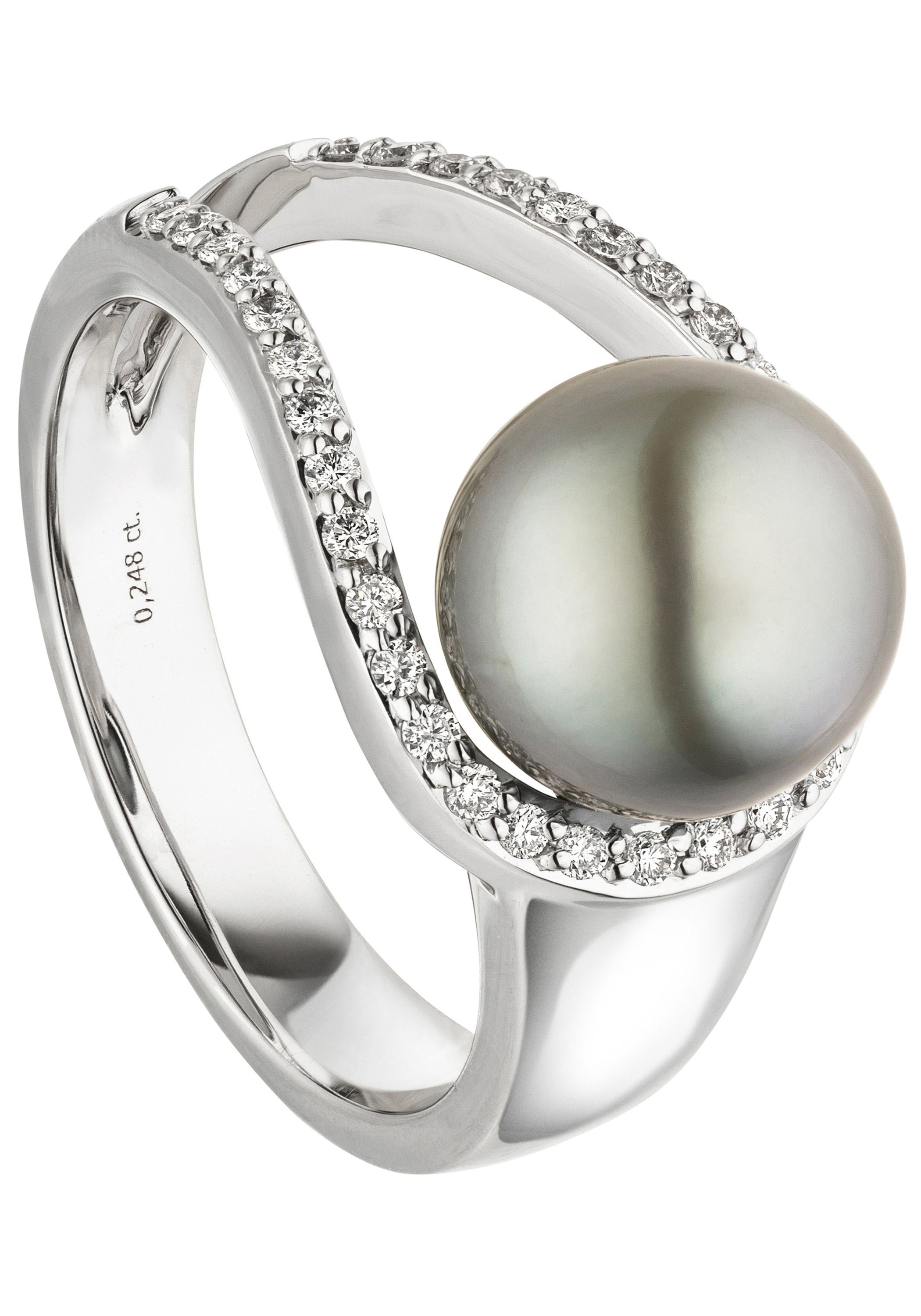 Diamanten Perlenring, Weißgold JOBO Tahiti-Zuchtperle und Fingerring 33 mit 585