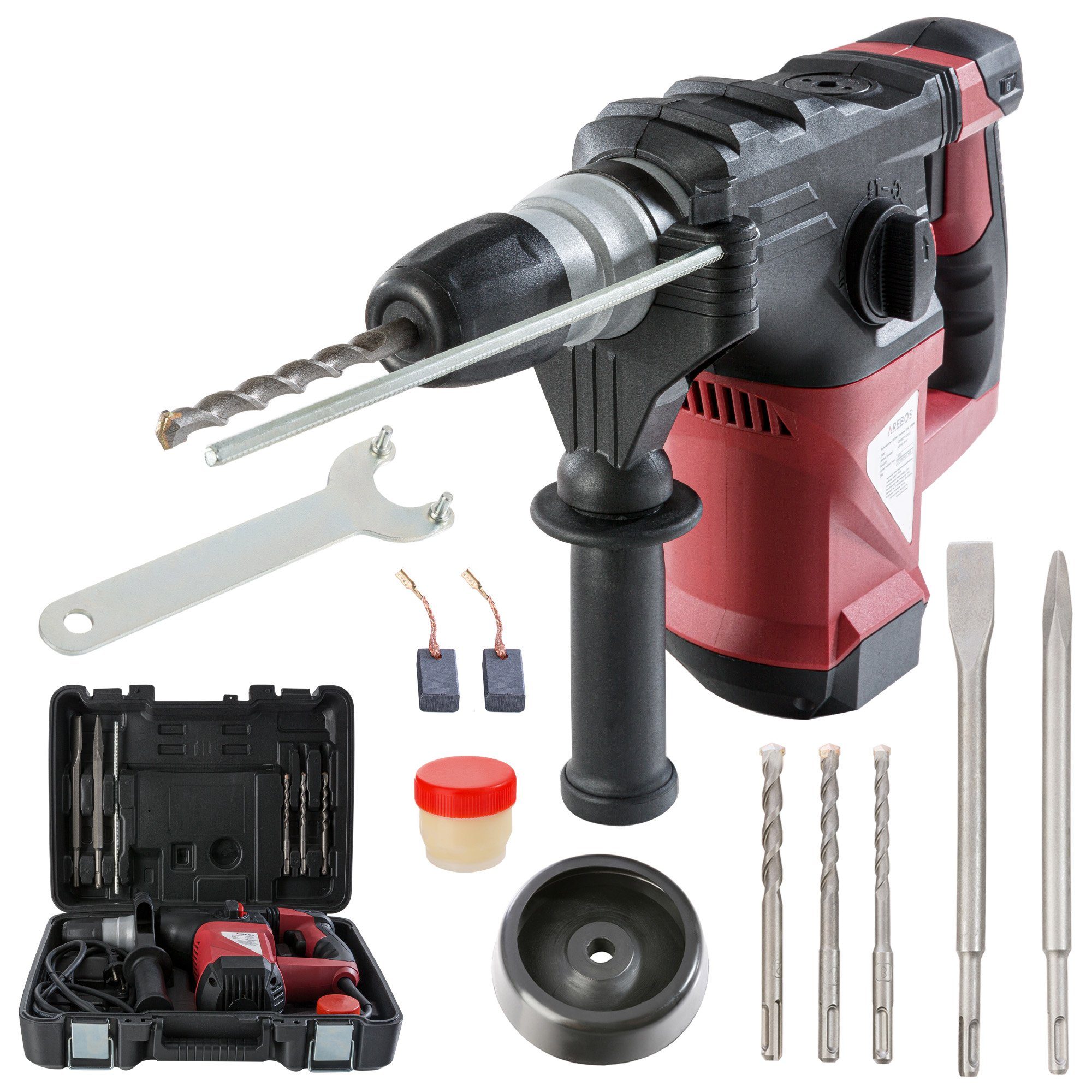 x V, 34 max. U/min, : W, 1500 Arebos 3-in-1 cm, Schlagbohrer Watt x 25.8 230 4300,00 39.5 Produktabmessungen 1500 Bohrhammer